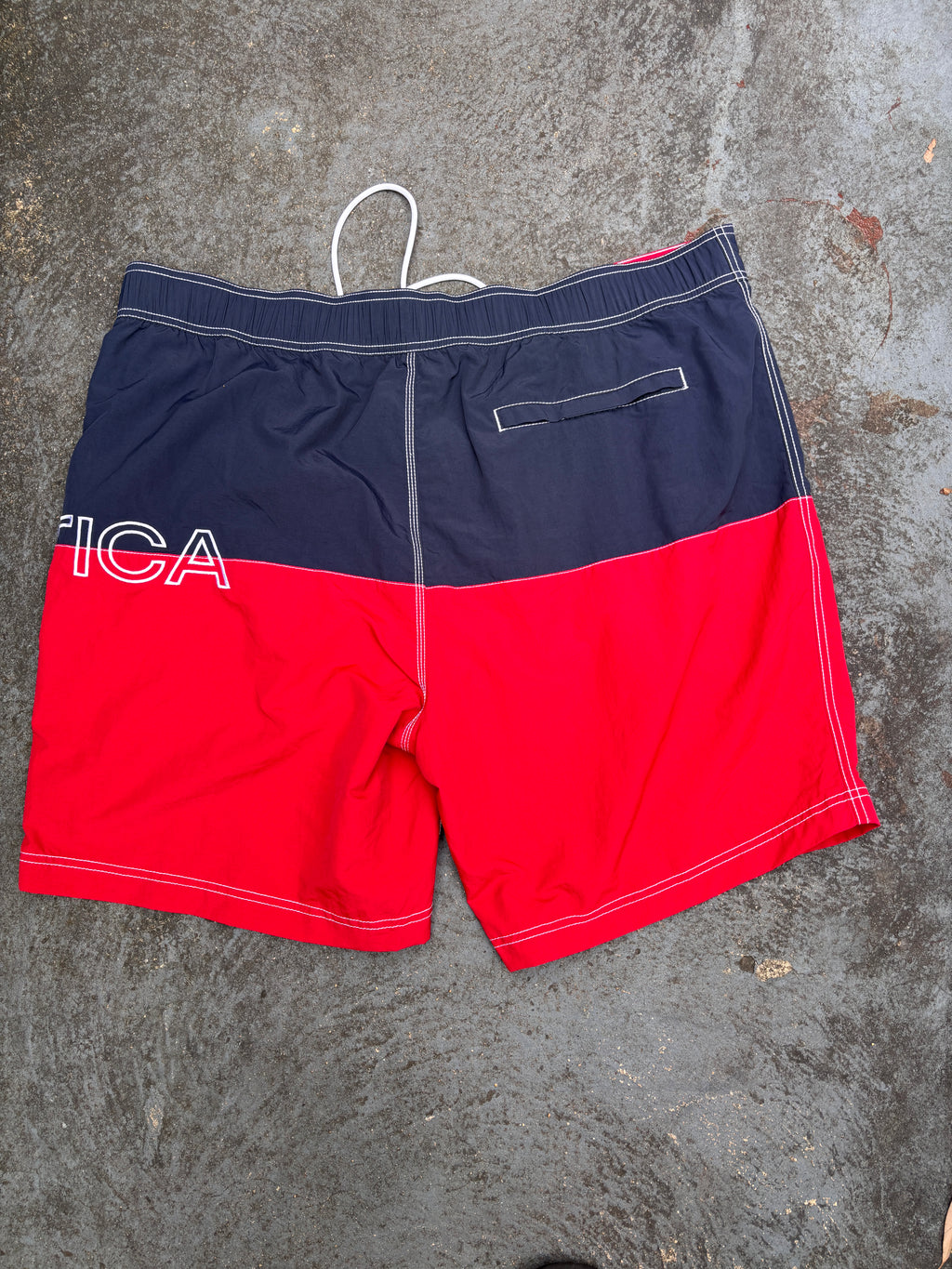 Nautica Board Shorts Size XXL Red Blue Spell Out Logo