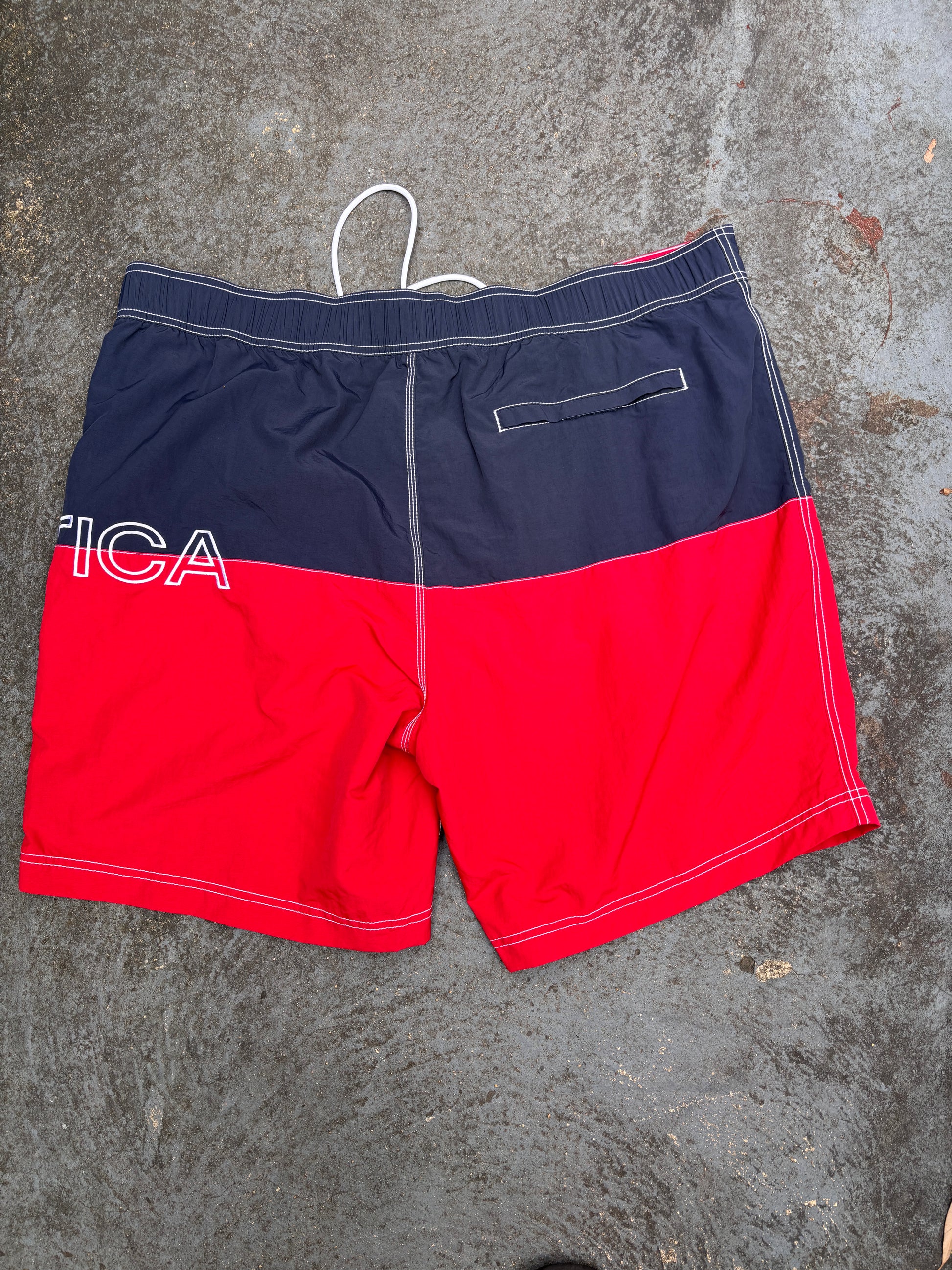 Nautica Board Shorts Size XXL Red Blue Spell Out Logo