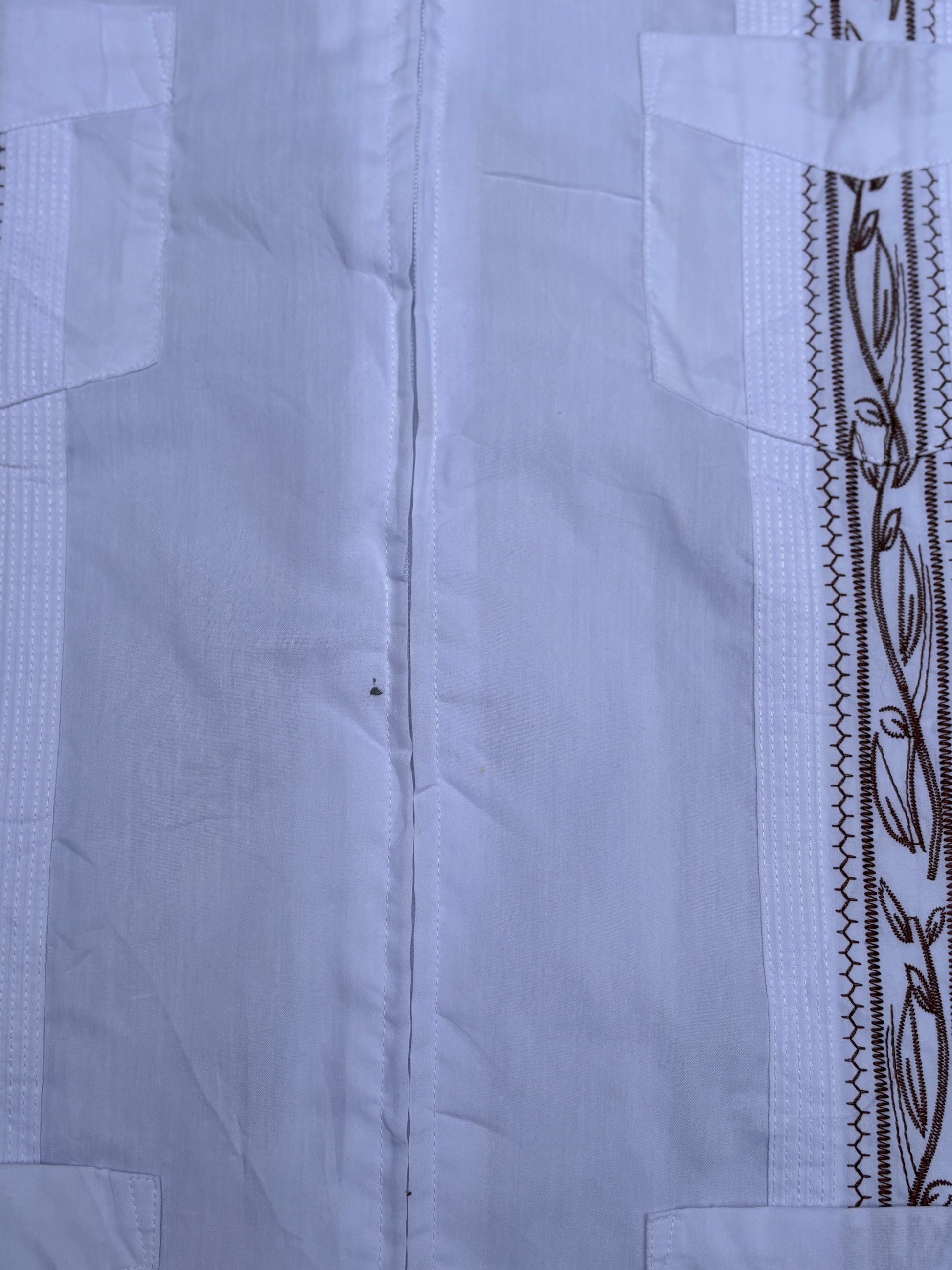 Vintage Y2K Haband Guayabera Cuban Shirt Size XXL White Bronze Stitching Full Zip
