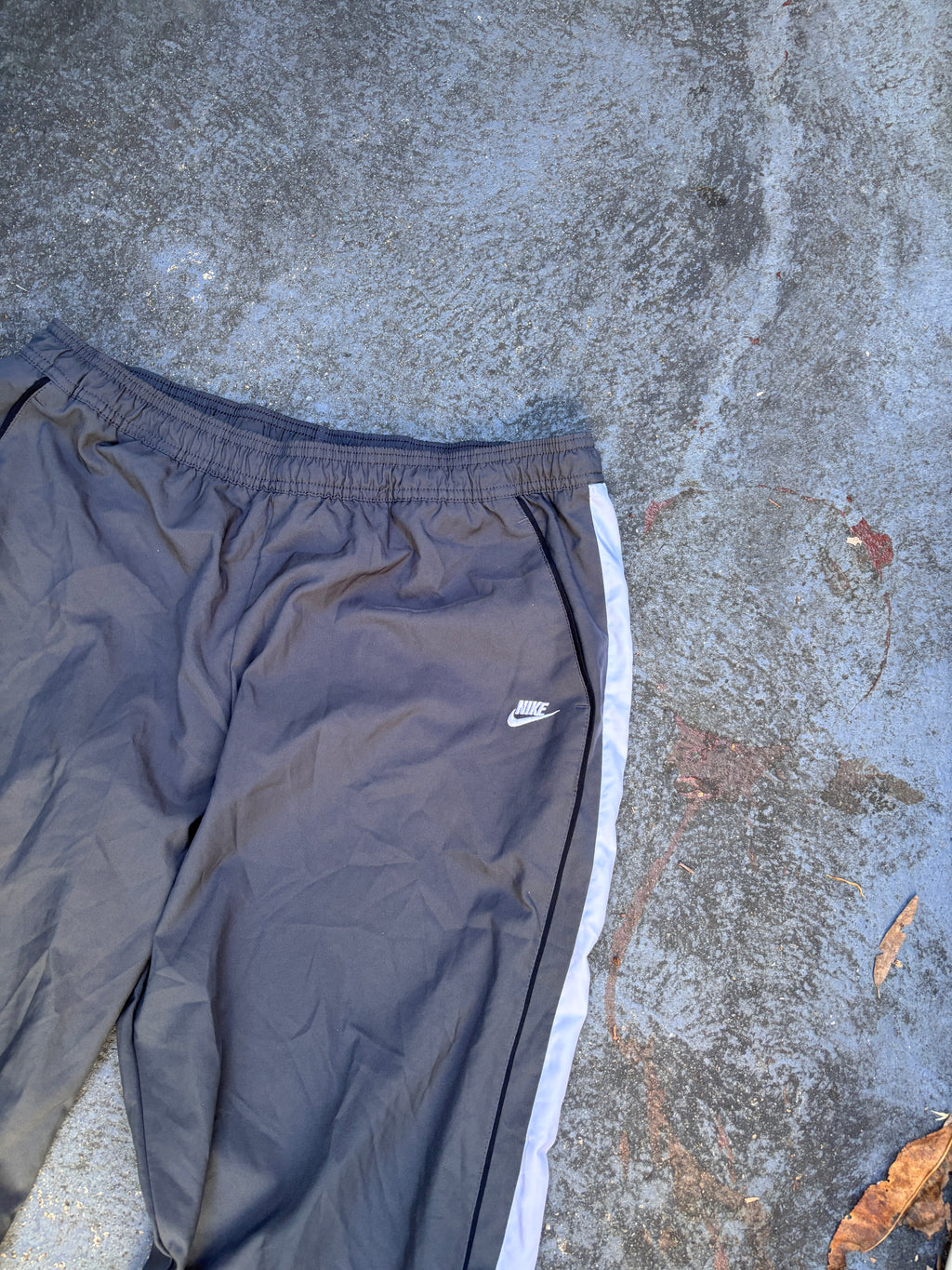 Vintage Y2K Nike Track Pants Size L Grey Black Detail White Logo Wide Leg