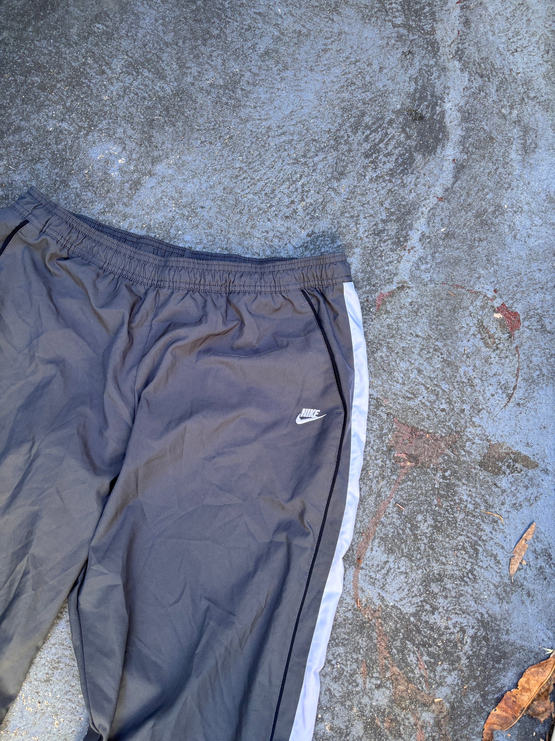 Vintage Y2K Nike Track Pants Size L Grey Black Detail White Logo Wide Leg