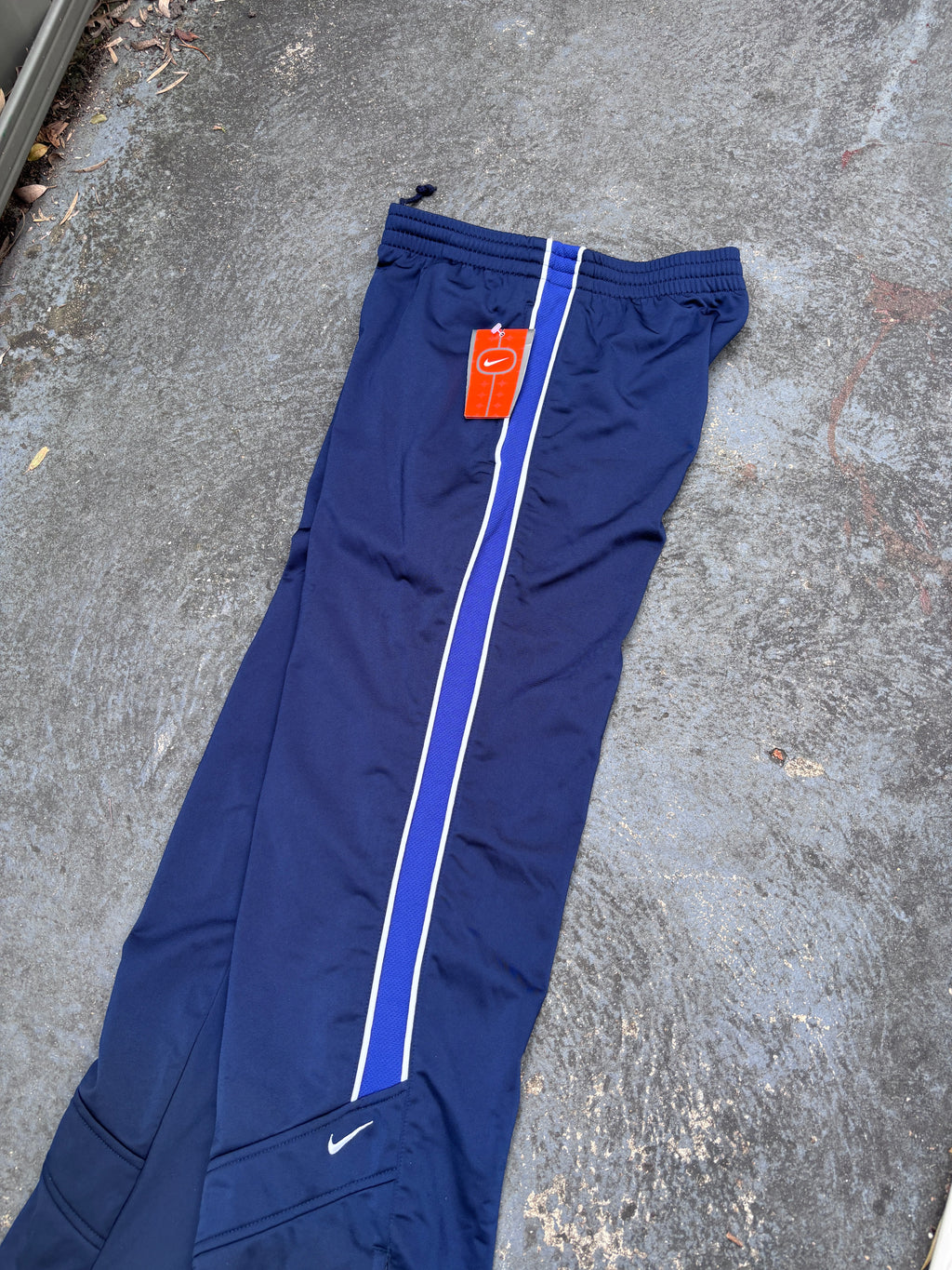 Vintage Y2K Nike Track Pants Womens S Navy Blue Detail Satin Finish NWT Deadstock