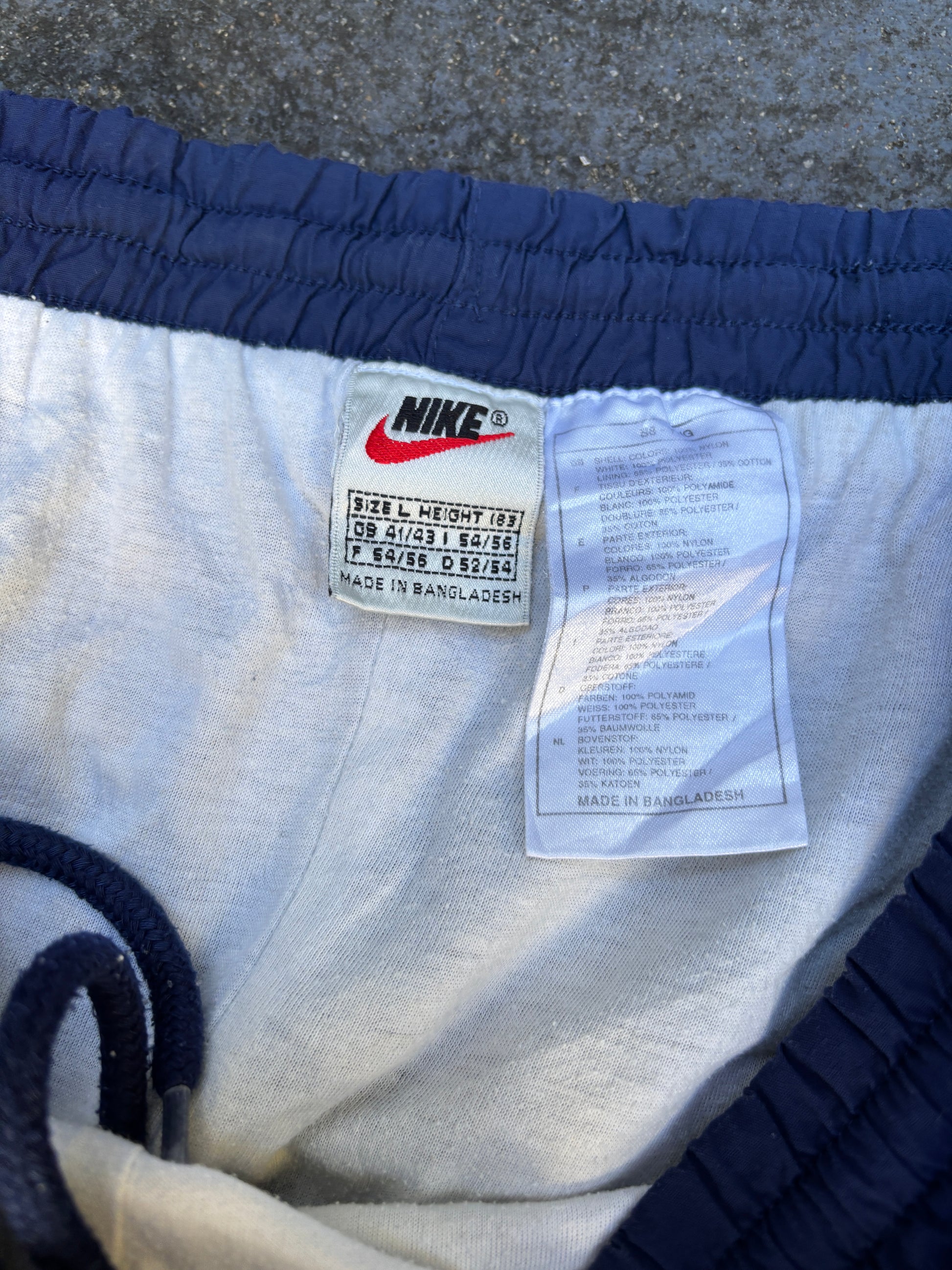 Vintage 90s Nike Track Pants Size L Navy White Swoosh Classic Nylon Windbreakers