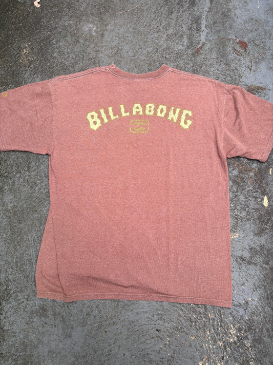 Vintage Y2K Billabong T-shirt Size L Brown Large Spell Out Logo Crew Neck