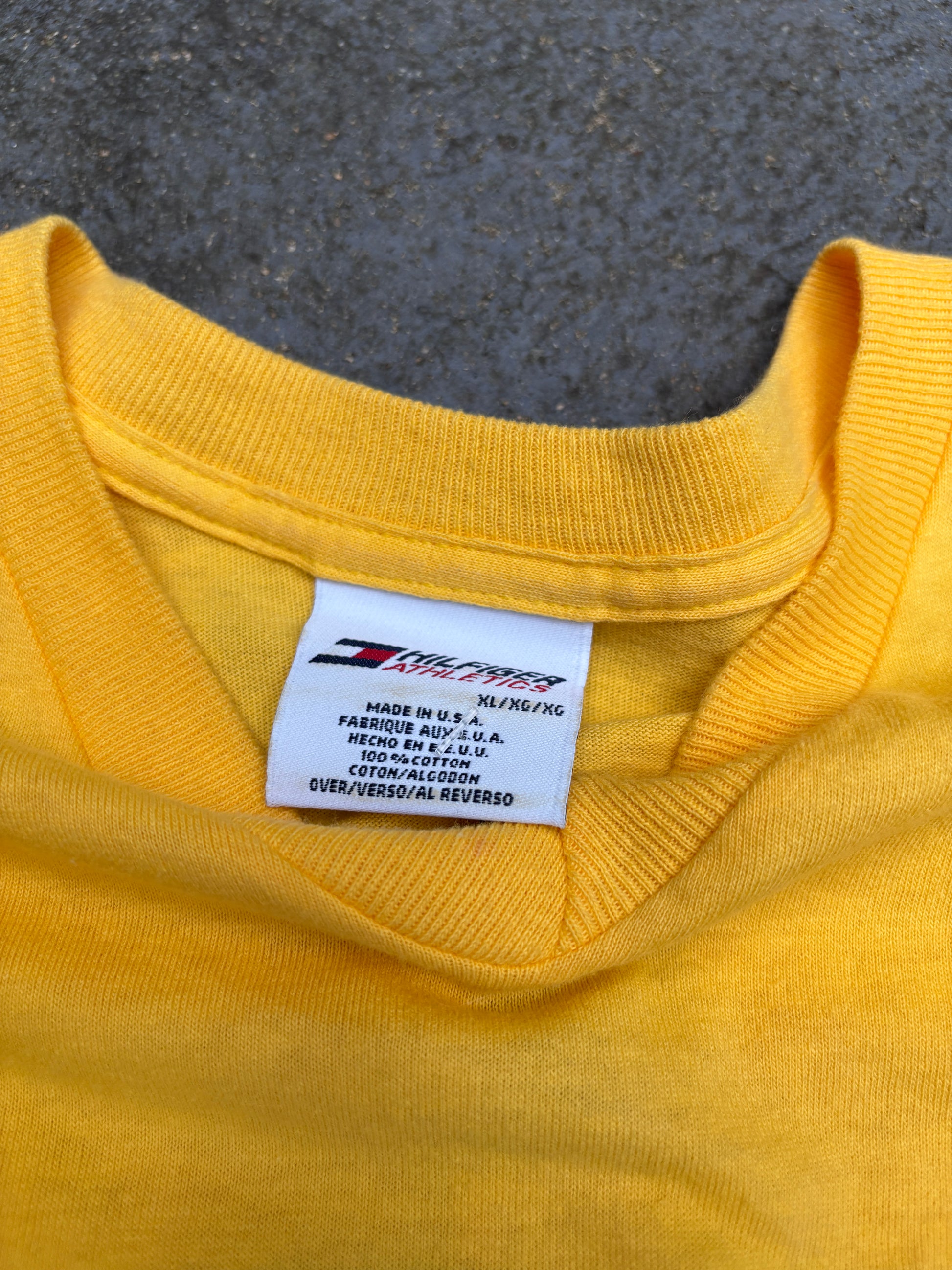 Vintage 90s Tommy Hilfiger Athletics T-shirt Sz XL Spell Out Logo V-Neck USA