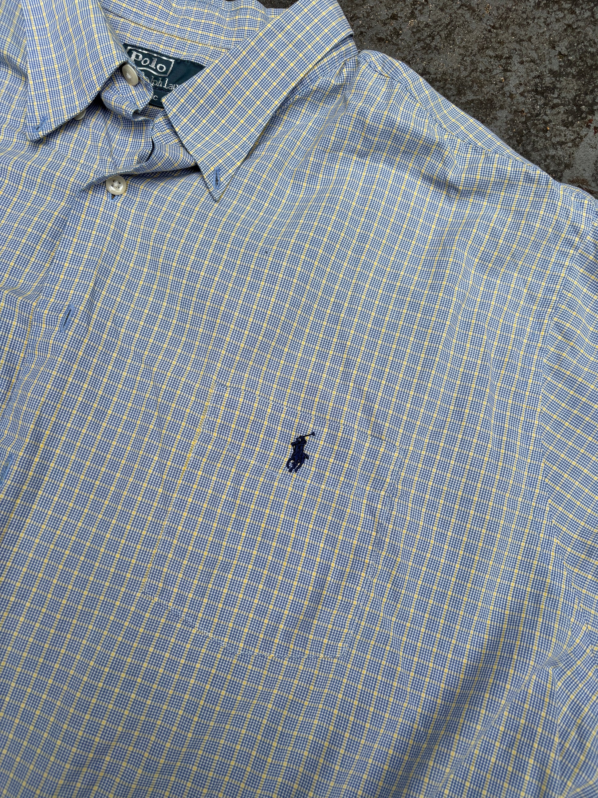 Vintage 90s Polo Ralph Lauren Shirt Size L Oversized Blue Chest Pocket Blue Pony