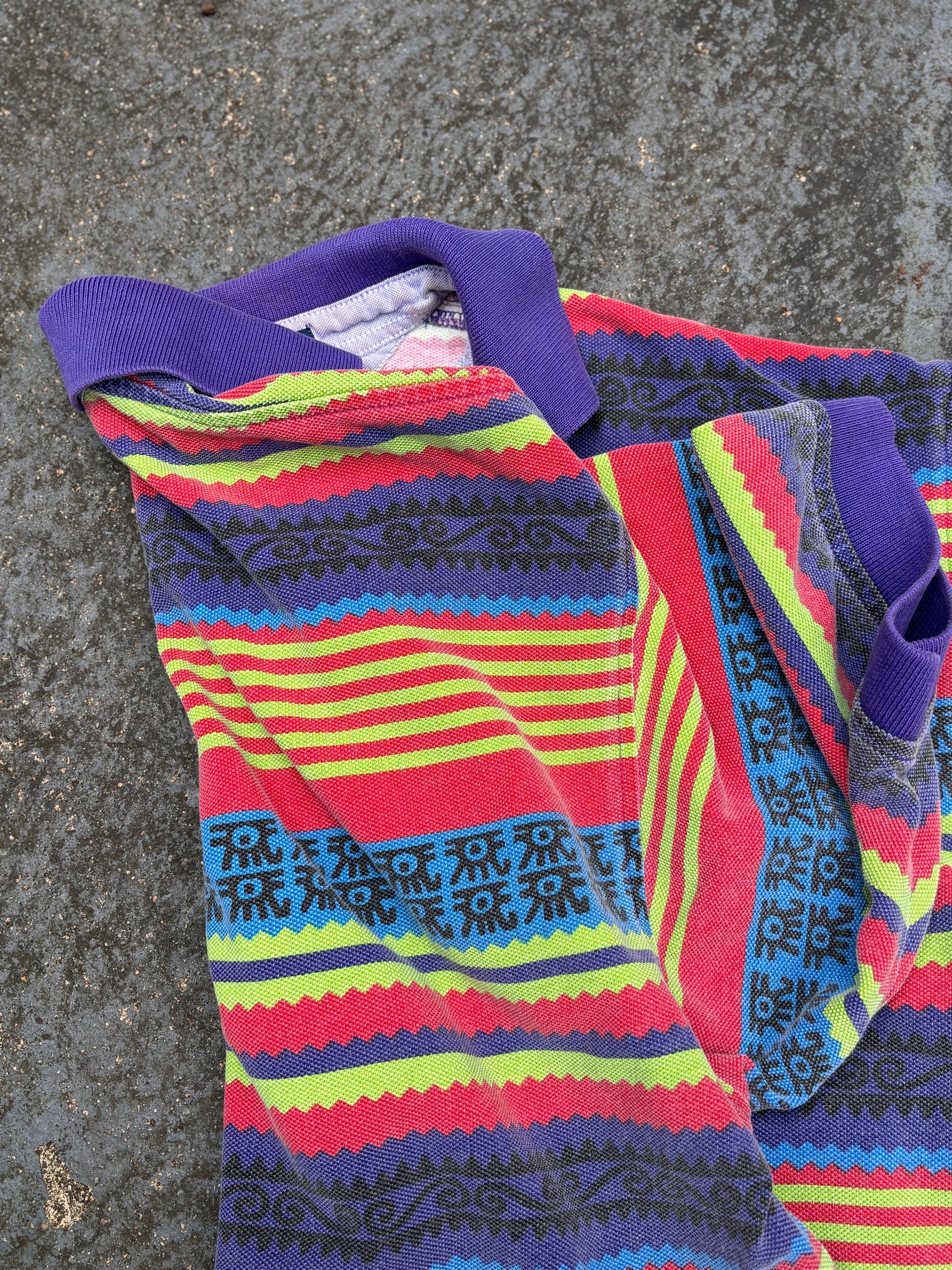 Vintage 90s Tommy Hilfiger Polo Size S Aztec All Over Pattern Geometric Collared