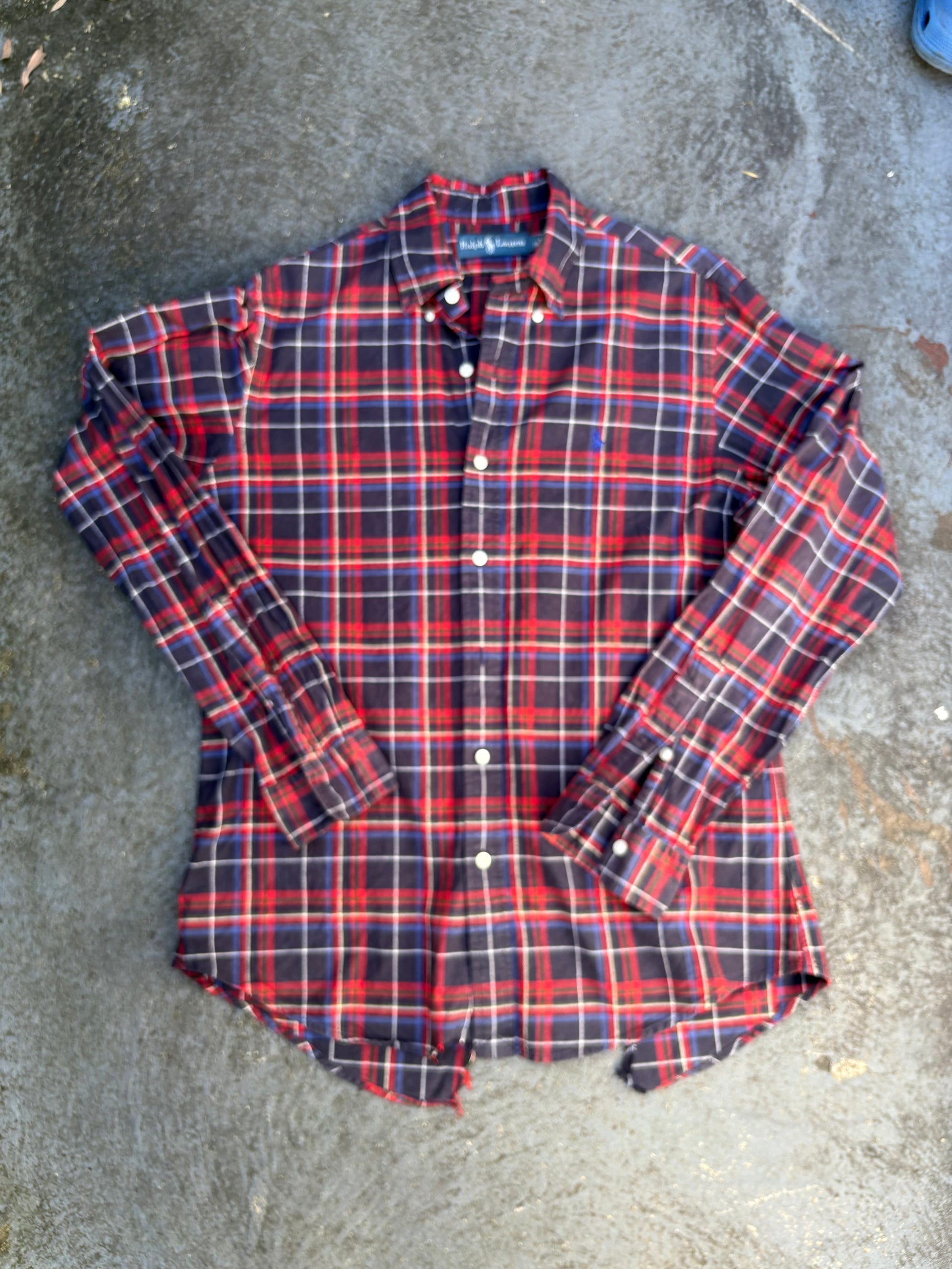 Vintage 90s Ralph Lauren Shirt Size M Tartan Gingham Red Black Preppy Grunge