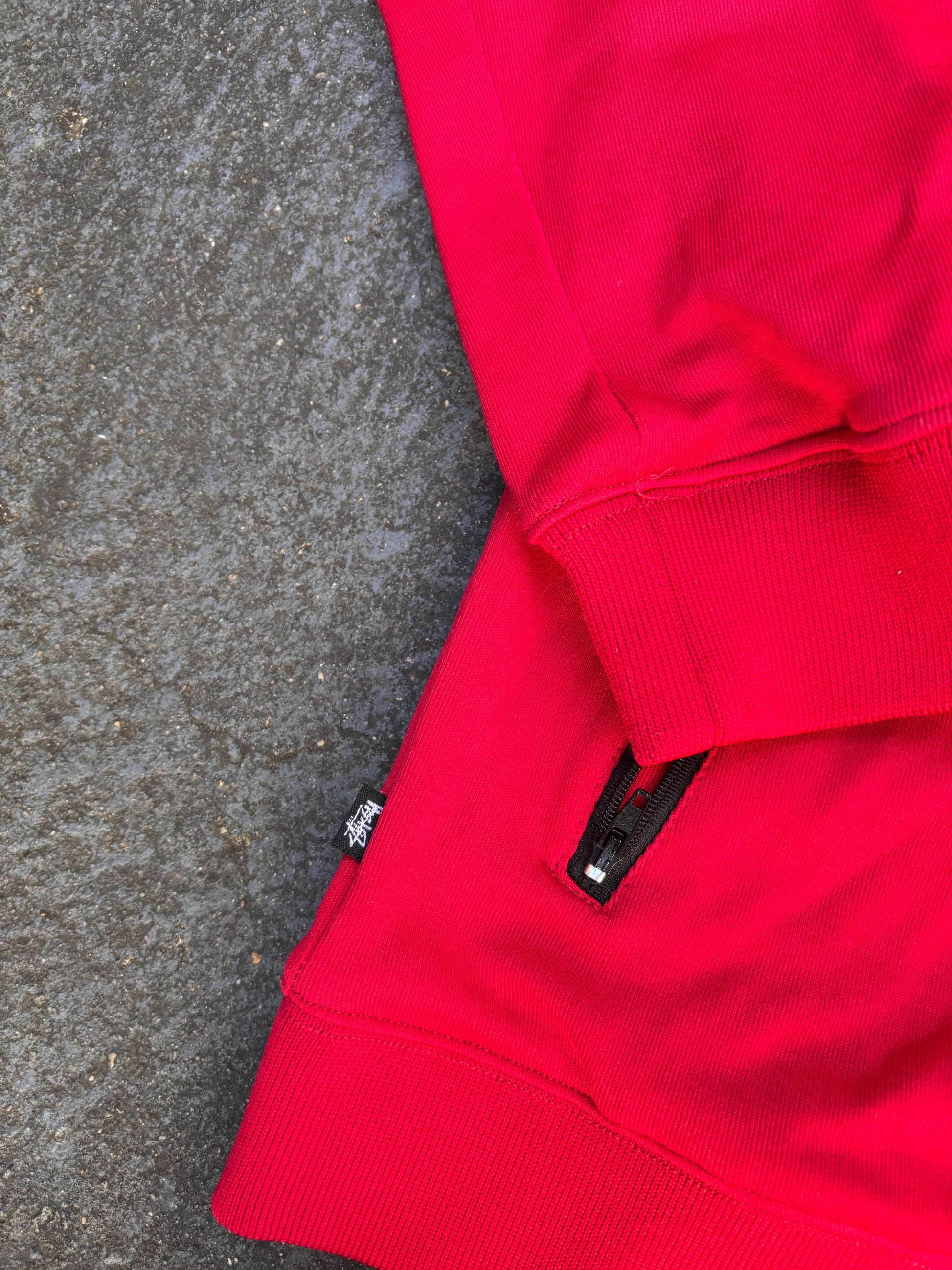 Stussy Jacket Size M Red White Arm Tape Logo World Tour Chest Logo Full Zip