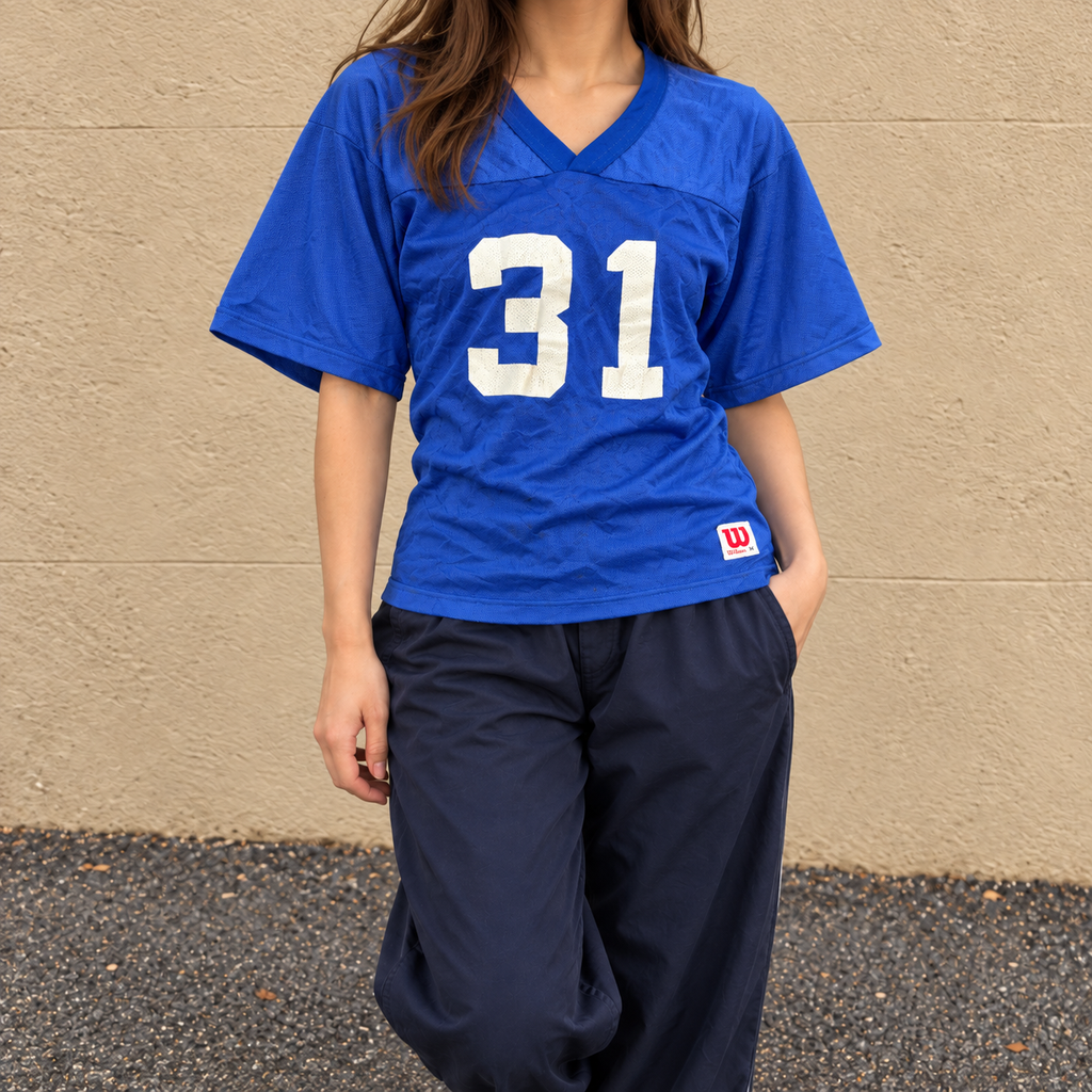 Vintage Wilson Football Jersey Women's Small Blue White High School
