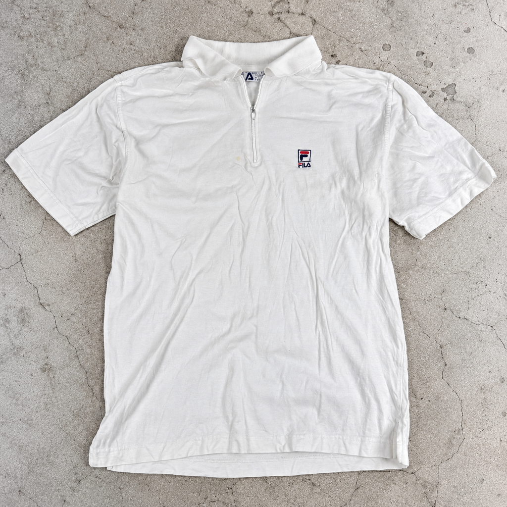Vintage 90s FILA 1/4 Zip T-shirt Men's Medium White Wimbledon Tennis Style Shirt