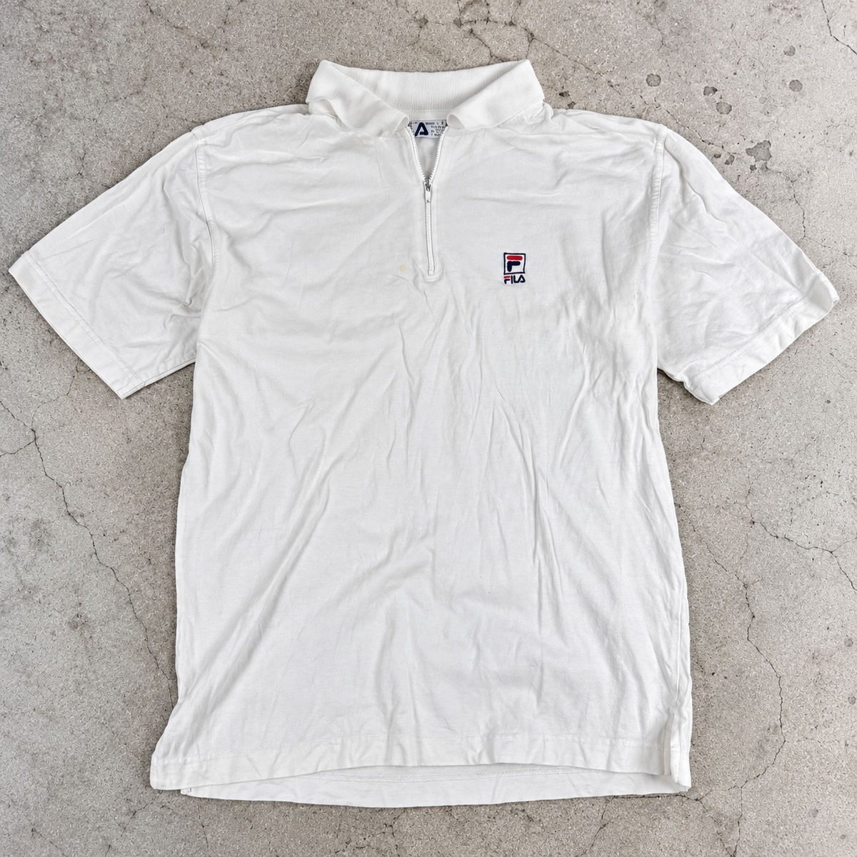 Vintage 90s FILA 1/4 Zip T-shirt Men's Medium White Wimbledon Tennis Style Shirt