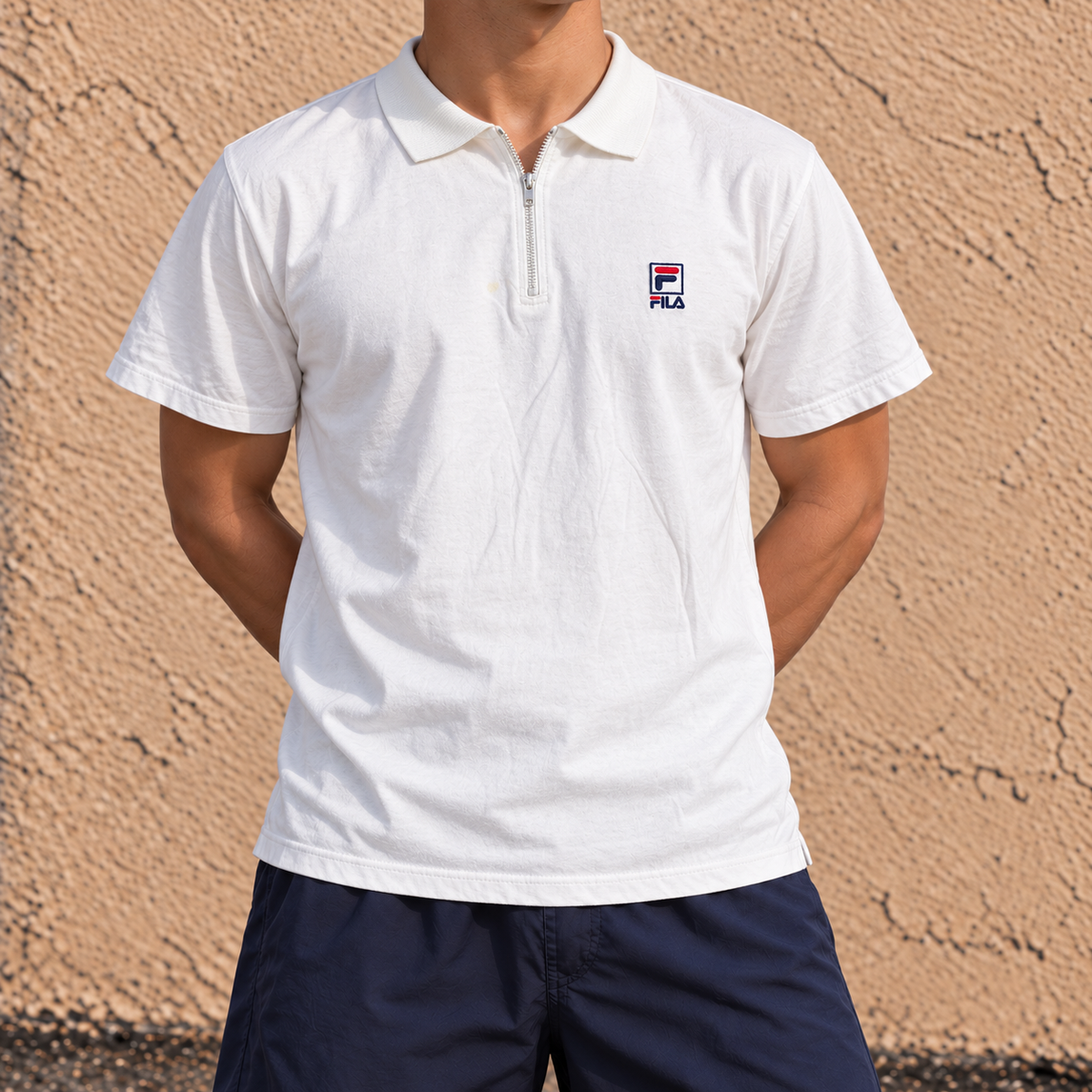 Vintage 90s FILA 1/4 Zip T-shirt Men's Medium White Wimbledon Tennis Style Shirt