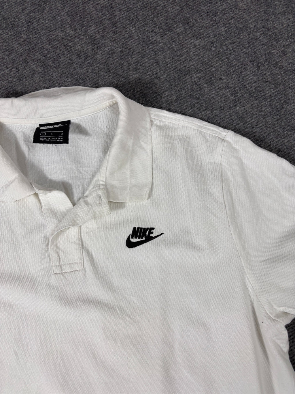 Nike Polo Shirt Men’s L White Cotton Black Chest Swoosh Classic
