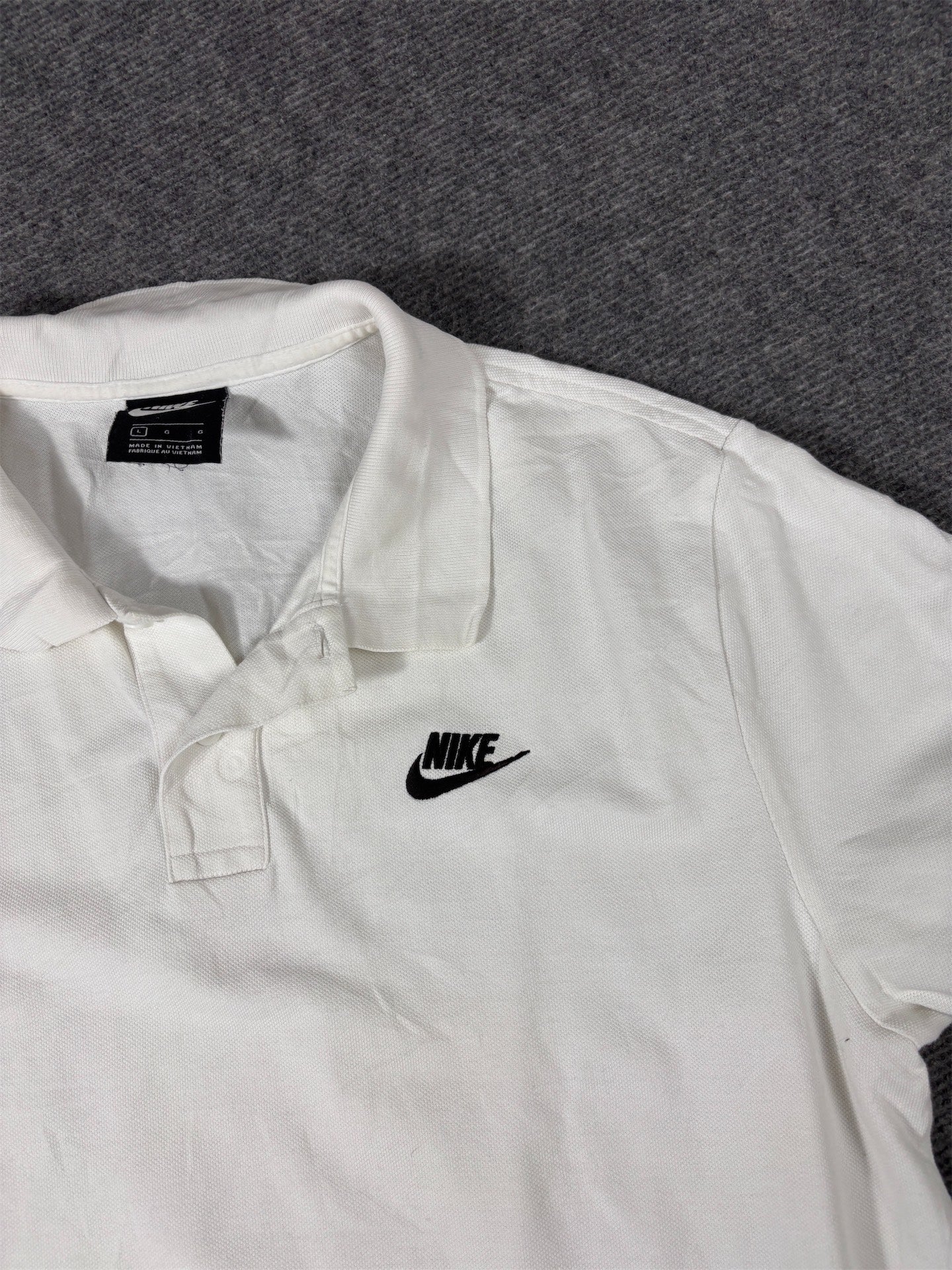 Nike Polo Shirt Men’s L White Cotton Black Chest Swoosh Classic