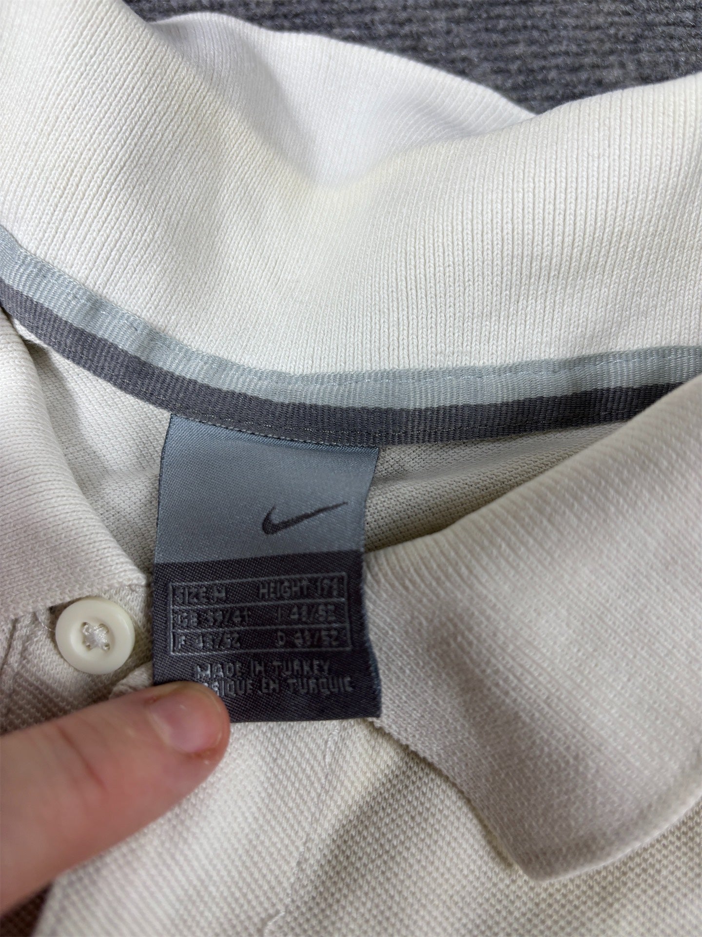 Vintage Y2K Nike Polo Shirt Men’s M White Grey Navy Swoosh Mesh Texture