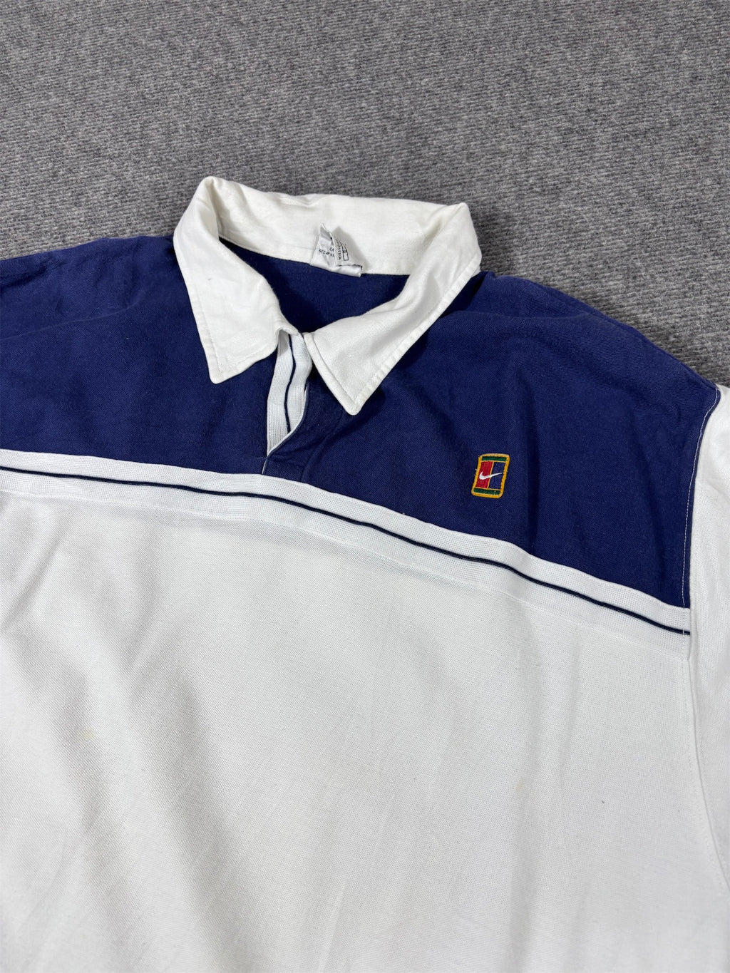 Vintage 90s Nike Court Polo Shirt Men’s L White Blue Chest Logo + Swoosh