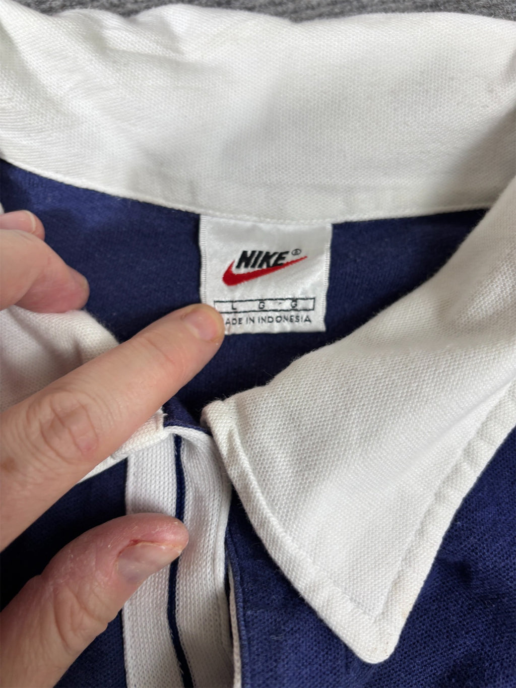 Vintage 90s Nike Court Polo Shirt Men’s L White Blue Chest Logo + Swoosh