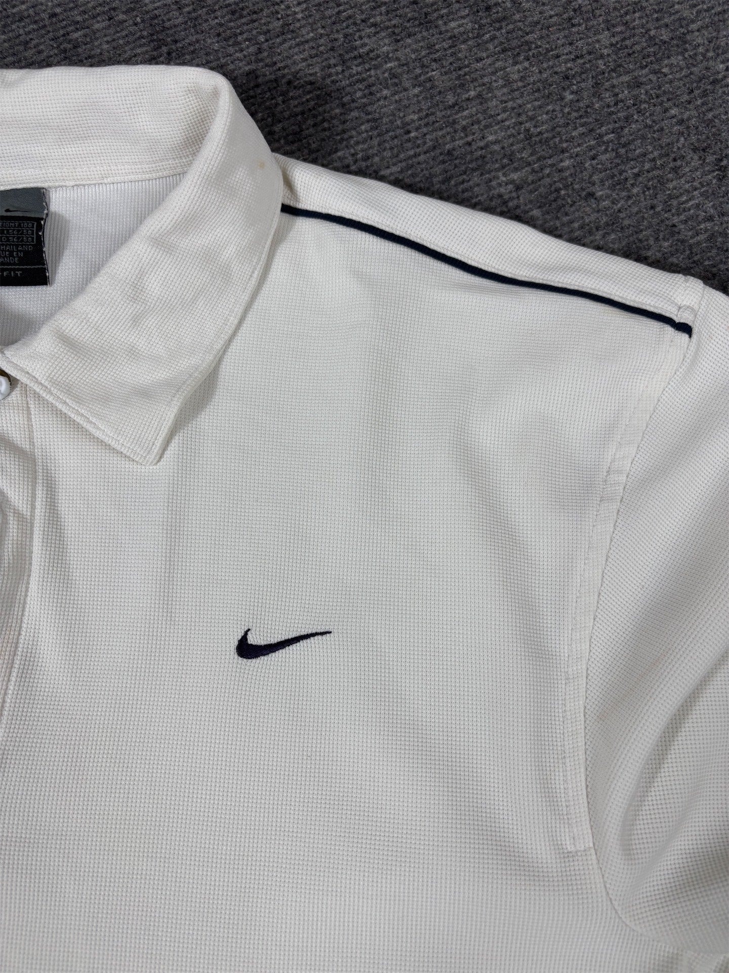 Vintage Y2K Nike Court Polo Shirt Men’s XL White Navy Mesh Texture