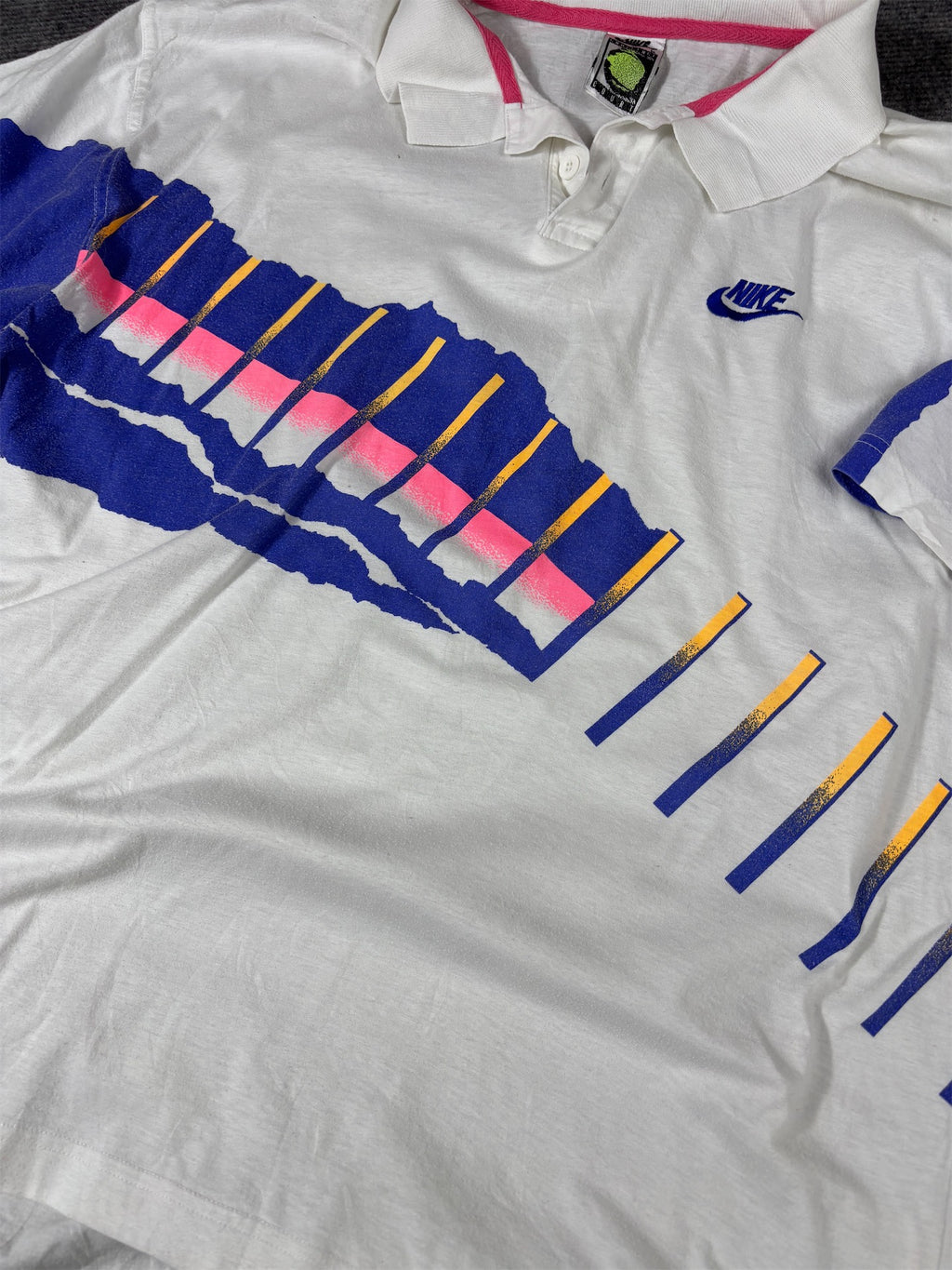 Vintage 90s Nike Challenge Court Polo Men’s L White Cotton Blue Pink Retro Tennis