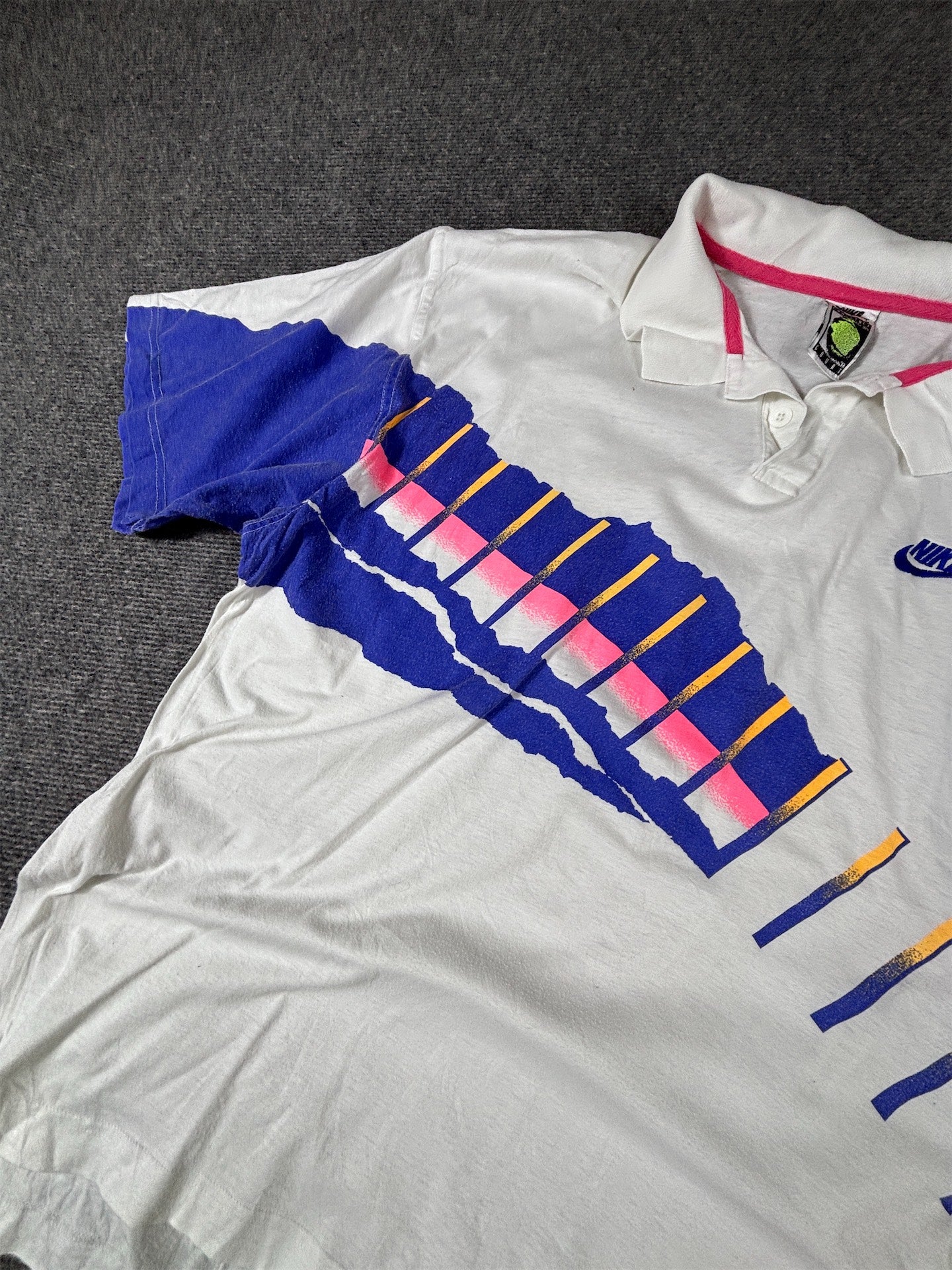 Vintage 90s Nike Challenge Court Polo Men’s L White Cotton Blue Pink Retro Tennis