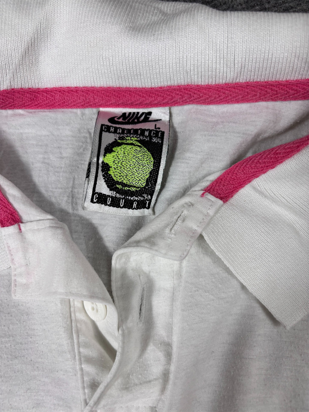 Vintage 90s Nike Challenge Court Polo Men’s L White Cotton Blue Pink Retro Tennis