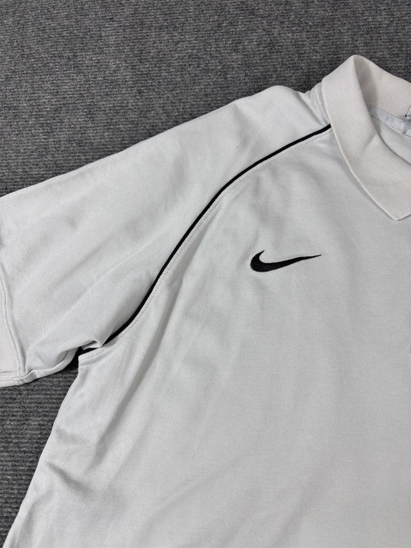 Nike Polo Shirt Men’s XL White Black Piping Swoosh FC Tarare Logos