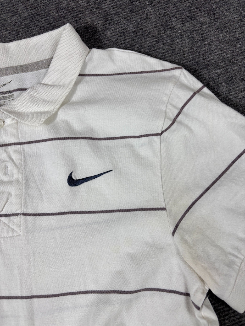 Nike Polo Shirt Men’s S White Cotton Stripe Chest Swoosh