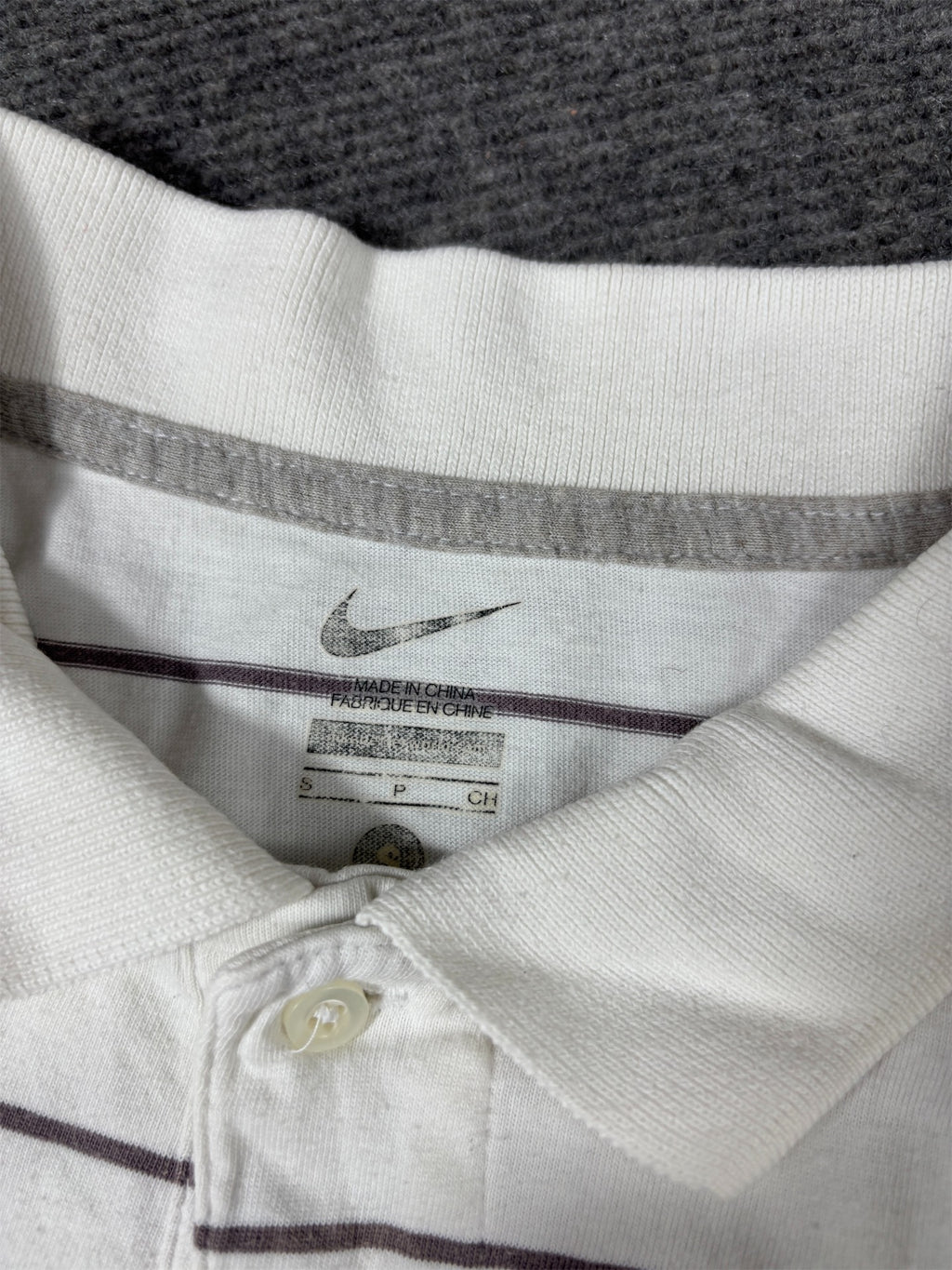 Nike Polo Shirt Men’s S White Cotton Stripe Chest Swoosh