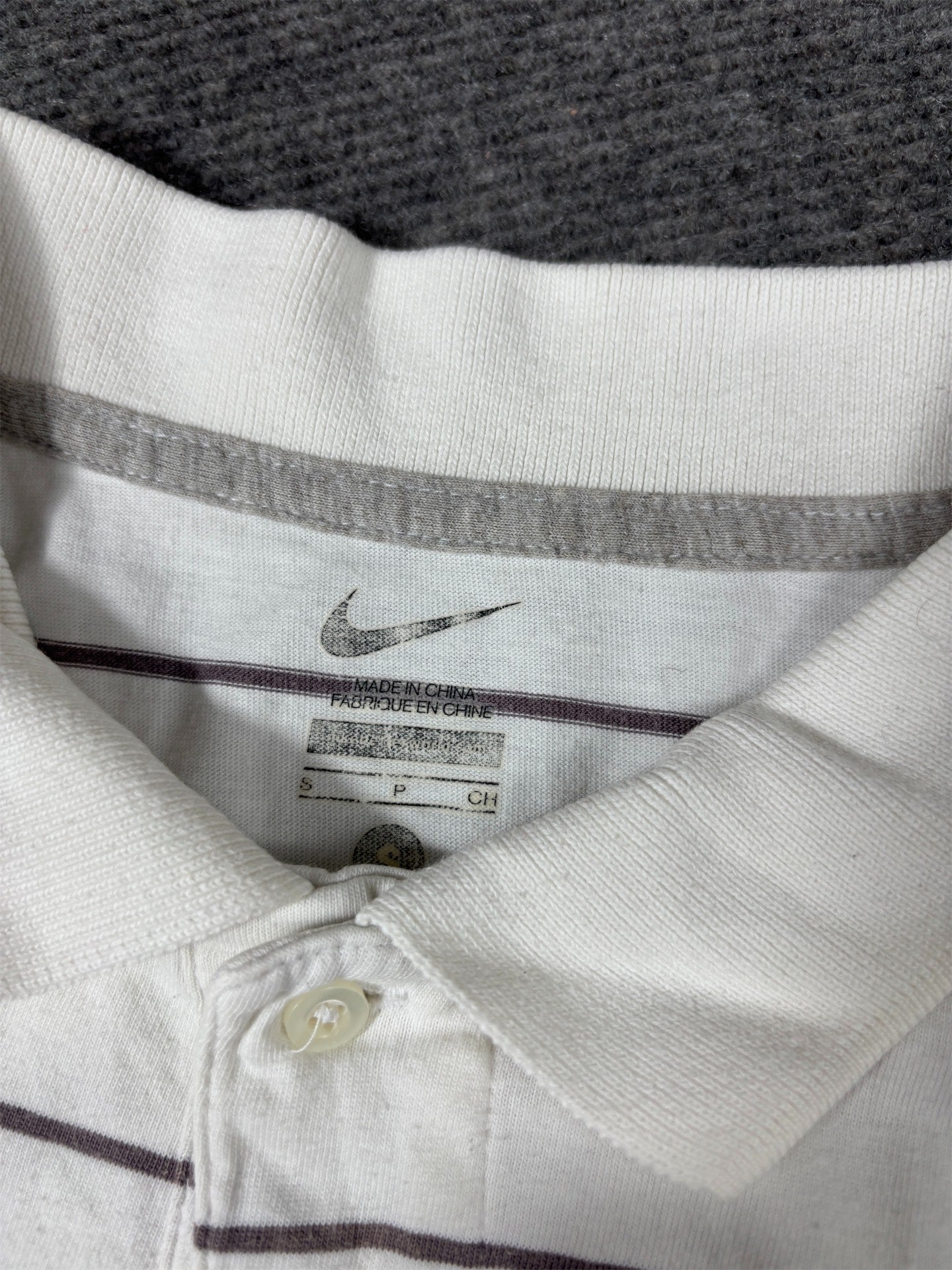 Nike Polo Shirt Men’s S White Cotton Stripe Chest Swoosh