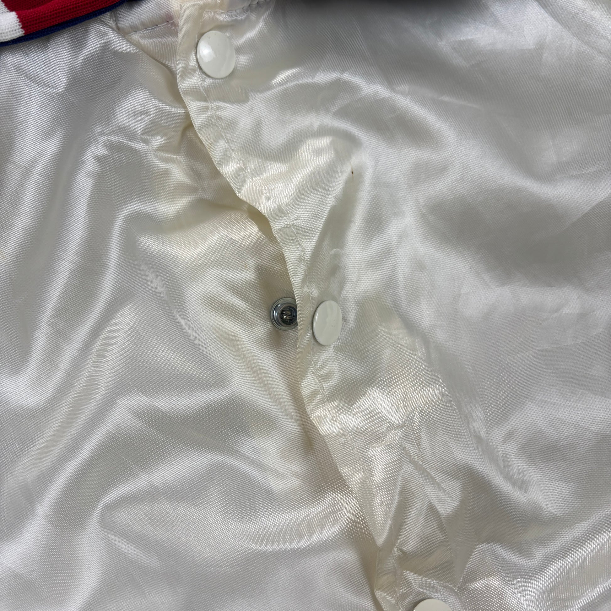 Vintage 90s Satin Bomber King Louie Bowling Jacket Size Medium Unisex White Cuffed