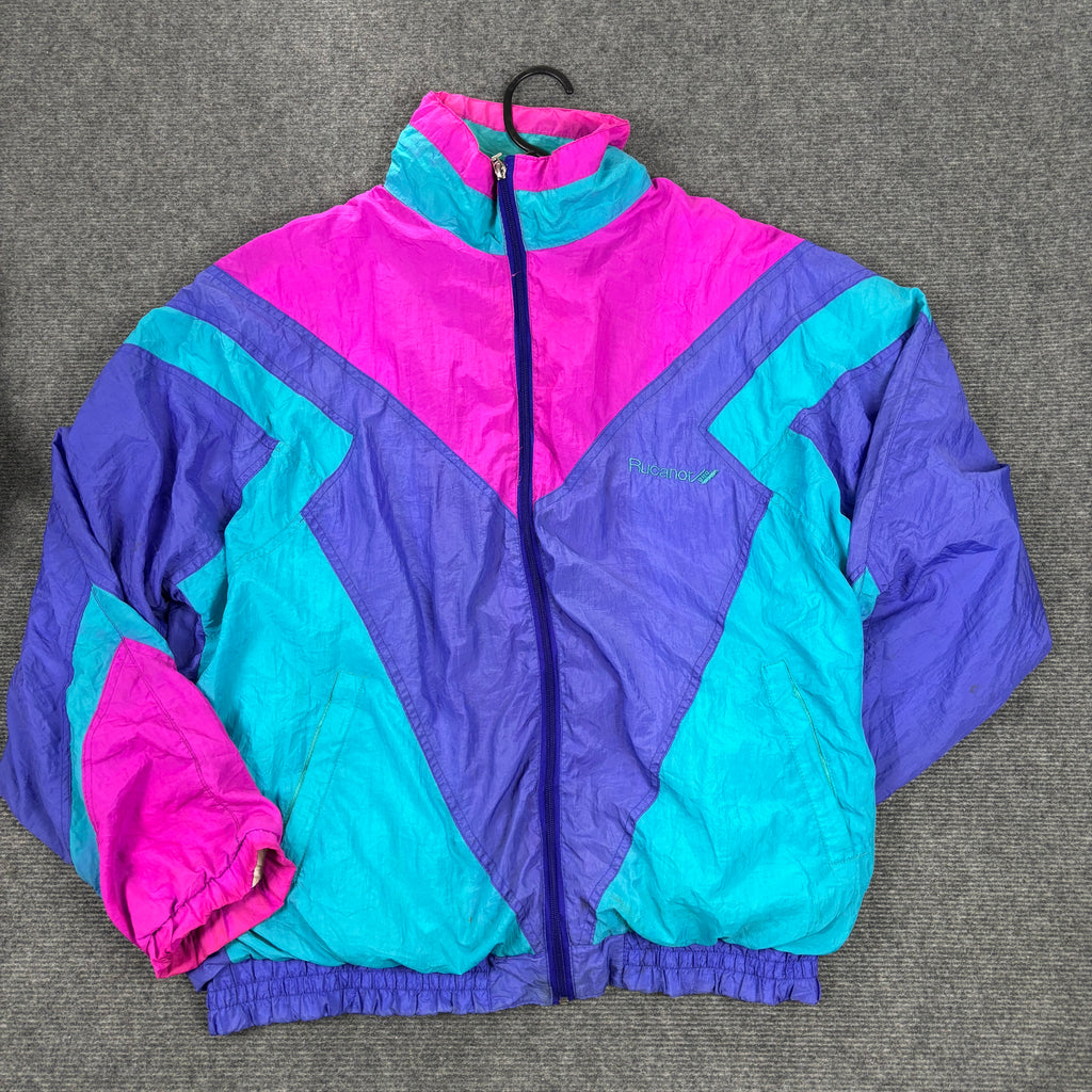 80s Colourblock Jacket Men's Large Retro Purple Pink Shooting Club Graphic WIndbreaker