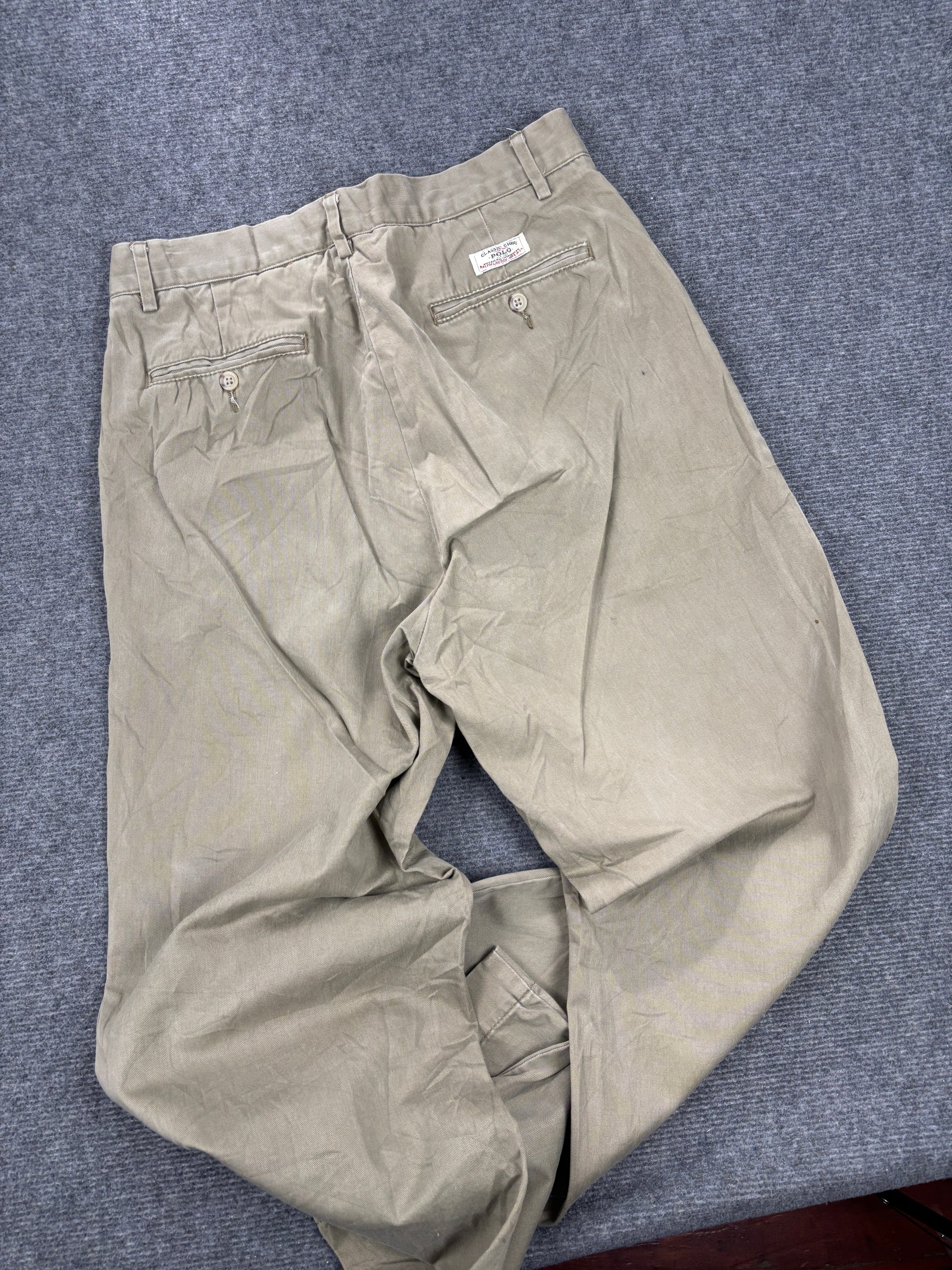 Vintage Polo Ralph Lauren Pants Men's 31 x 30 in Khaki Baggy Chino Trousers