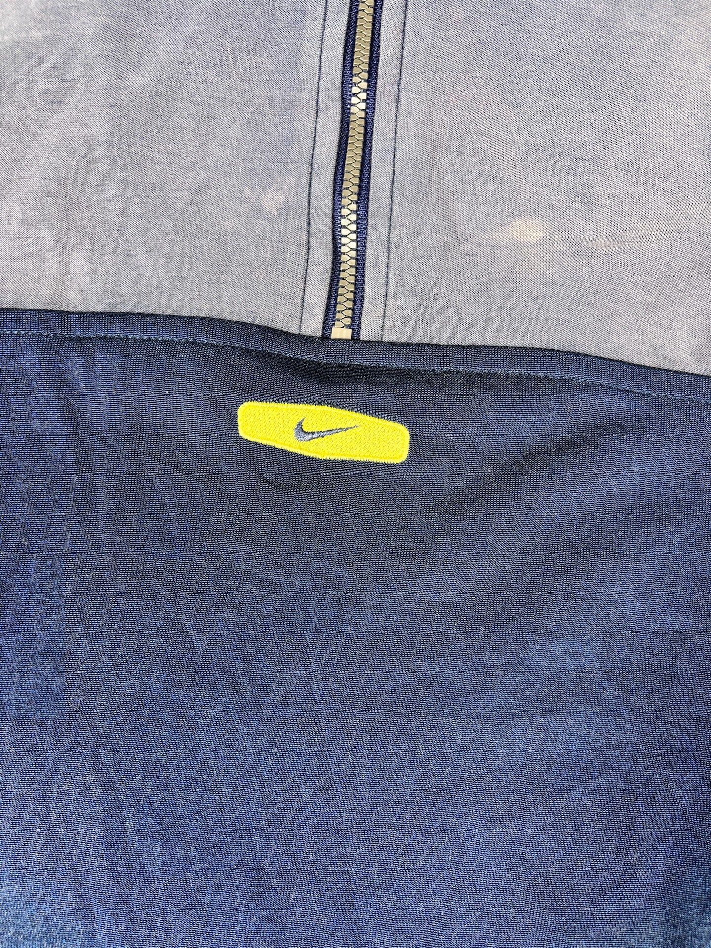 Vintage 90s Nike 1/4 Zip Jersey Men’s L Navy Blue Yellow Hex Badge Swoosh 2 Texture