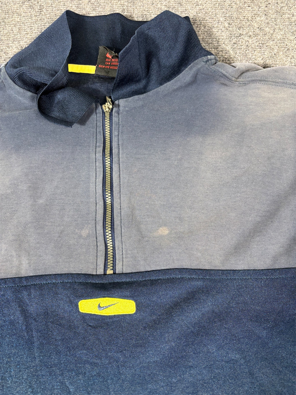 Vintage 90s Nike 1/4 Zip Jersey Men’s L Navy Blue Yellow Hex Badge Swoosh 2 Texture