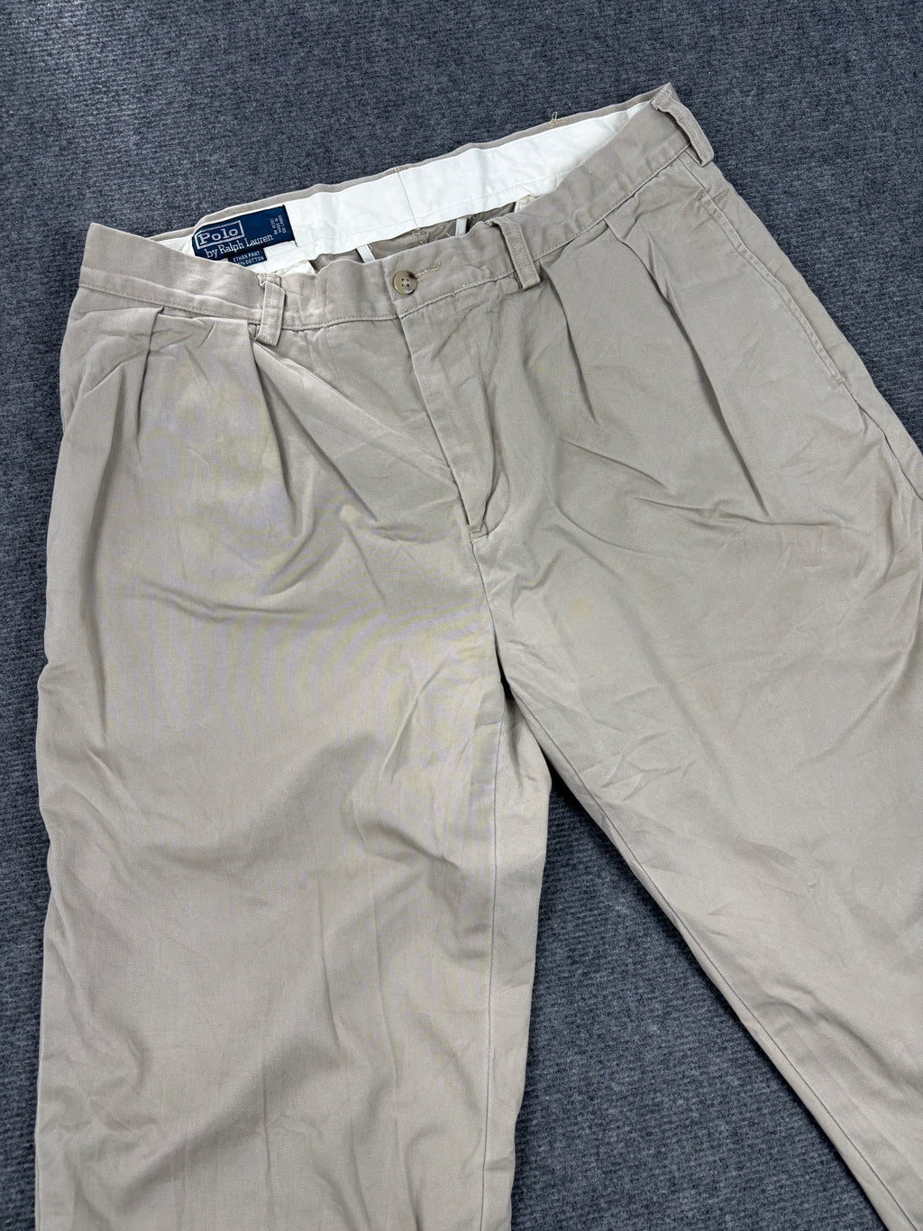 Vintage Polo Ralph Lauren Pants Men's 34 in Grey Wide Chino Trousers