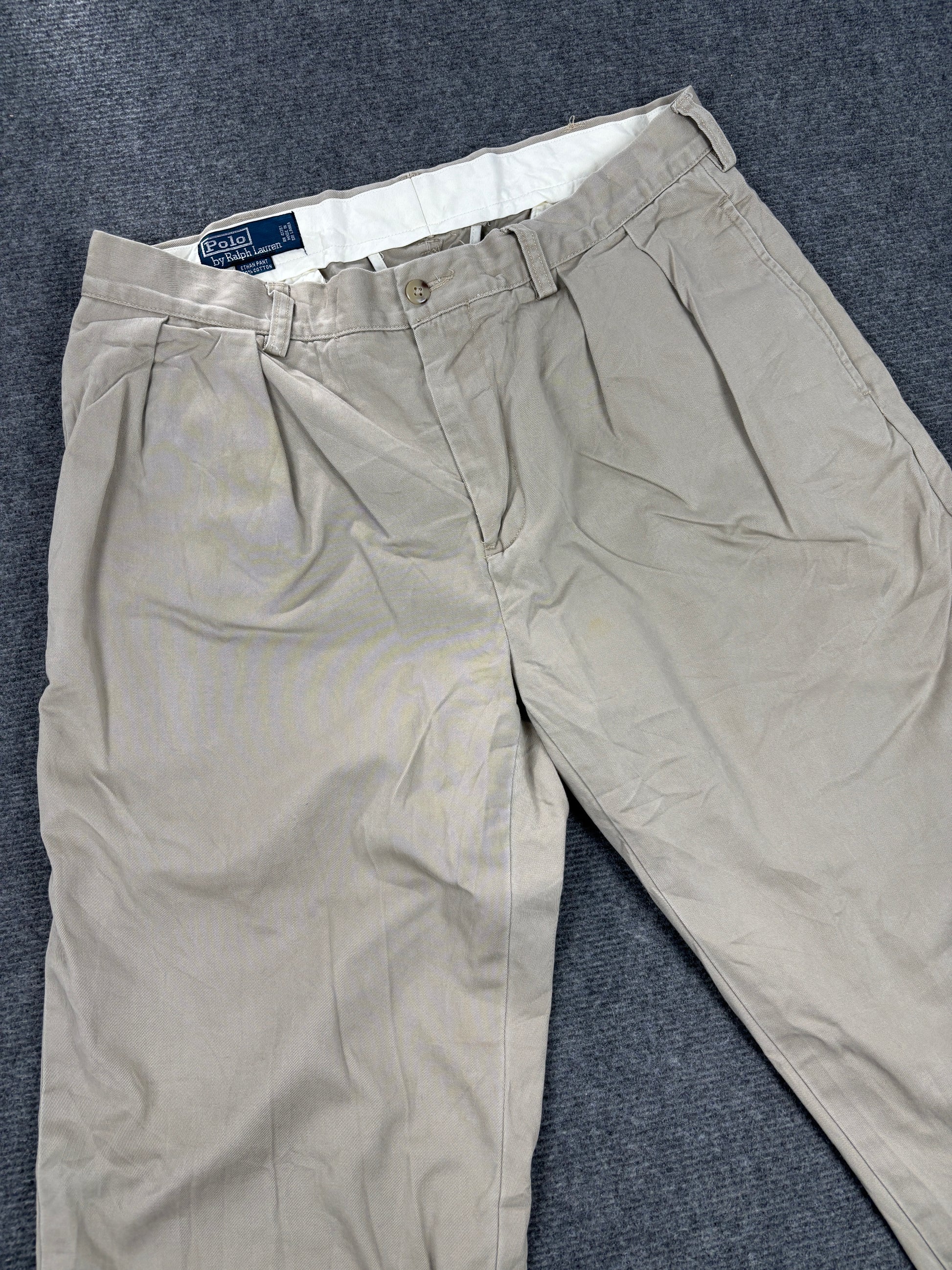 Vintage Polo Ralph Lauren Pants Men's 34 in Grey Wide Chino Trousers