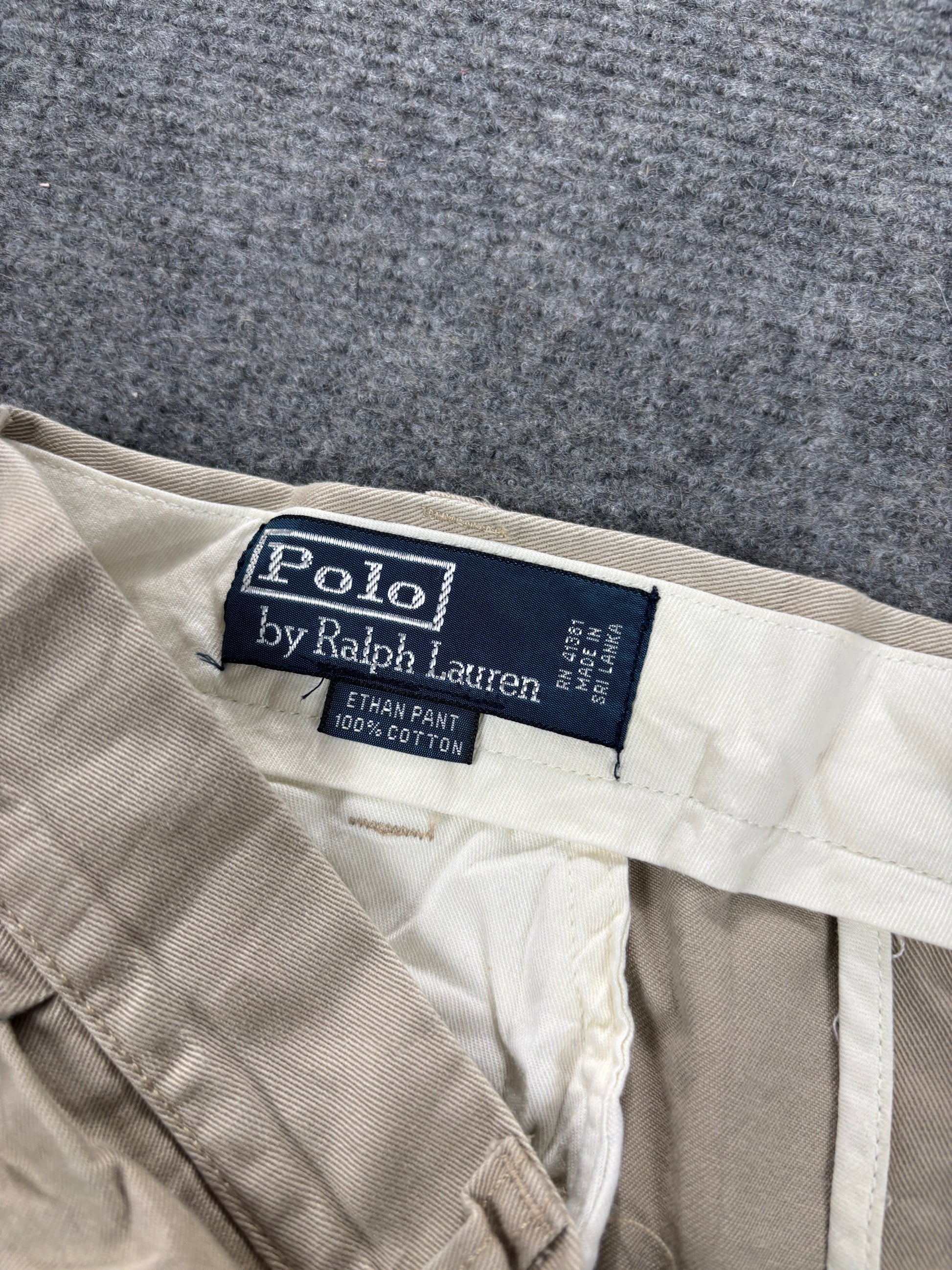 Vintage Polo Ralph Lauren Pants Men's 34 in Grey Wide Chino Trousers