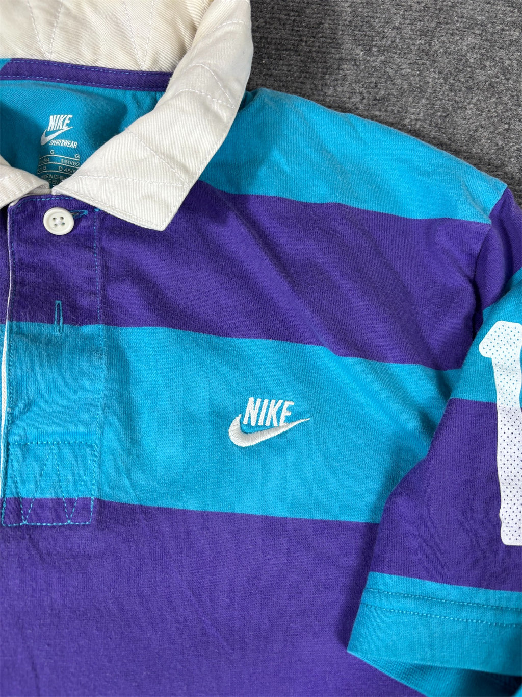 Nike Striped Polo Shirt Men’s L Blue Purple Cotton Chest Logo Collared Neck