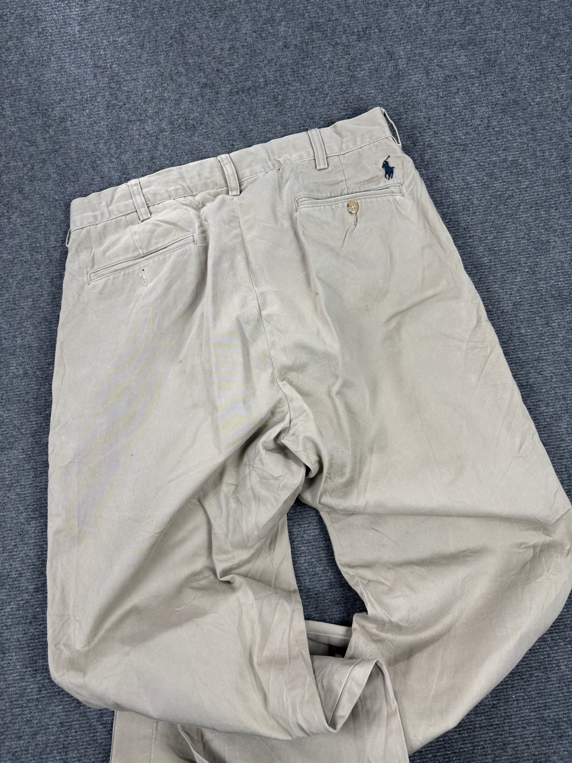 Vintage Polo Ralph Lauren Pants Men's 34 in Grey Wide Chino Trousers