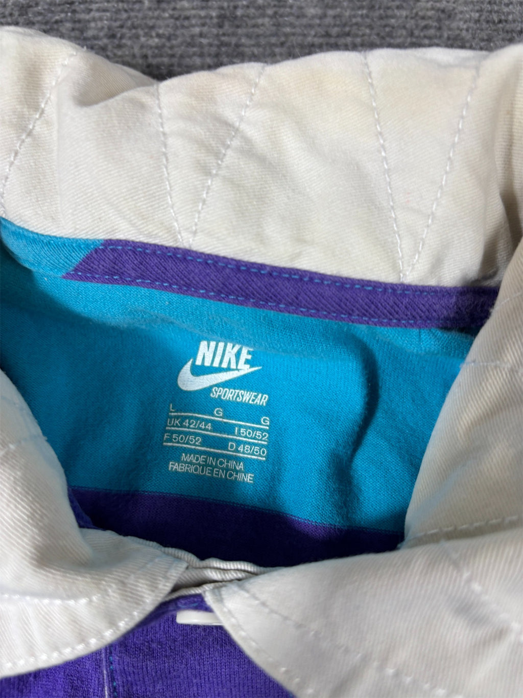 Nike Striped Polo Shirt Men’s L Blue Purple Cotton Chest Logo Collared Neck