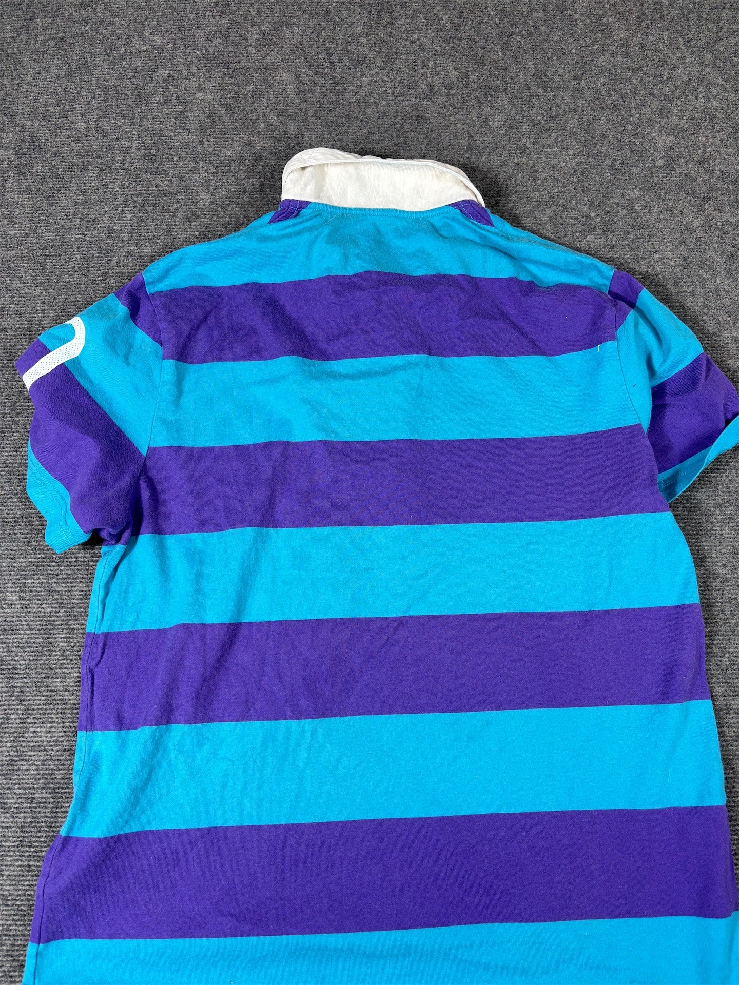 Nike Striped Polo Shirt Men’s L Blue Purple Cotton Chest Logo Collared Neck