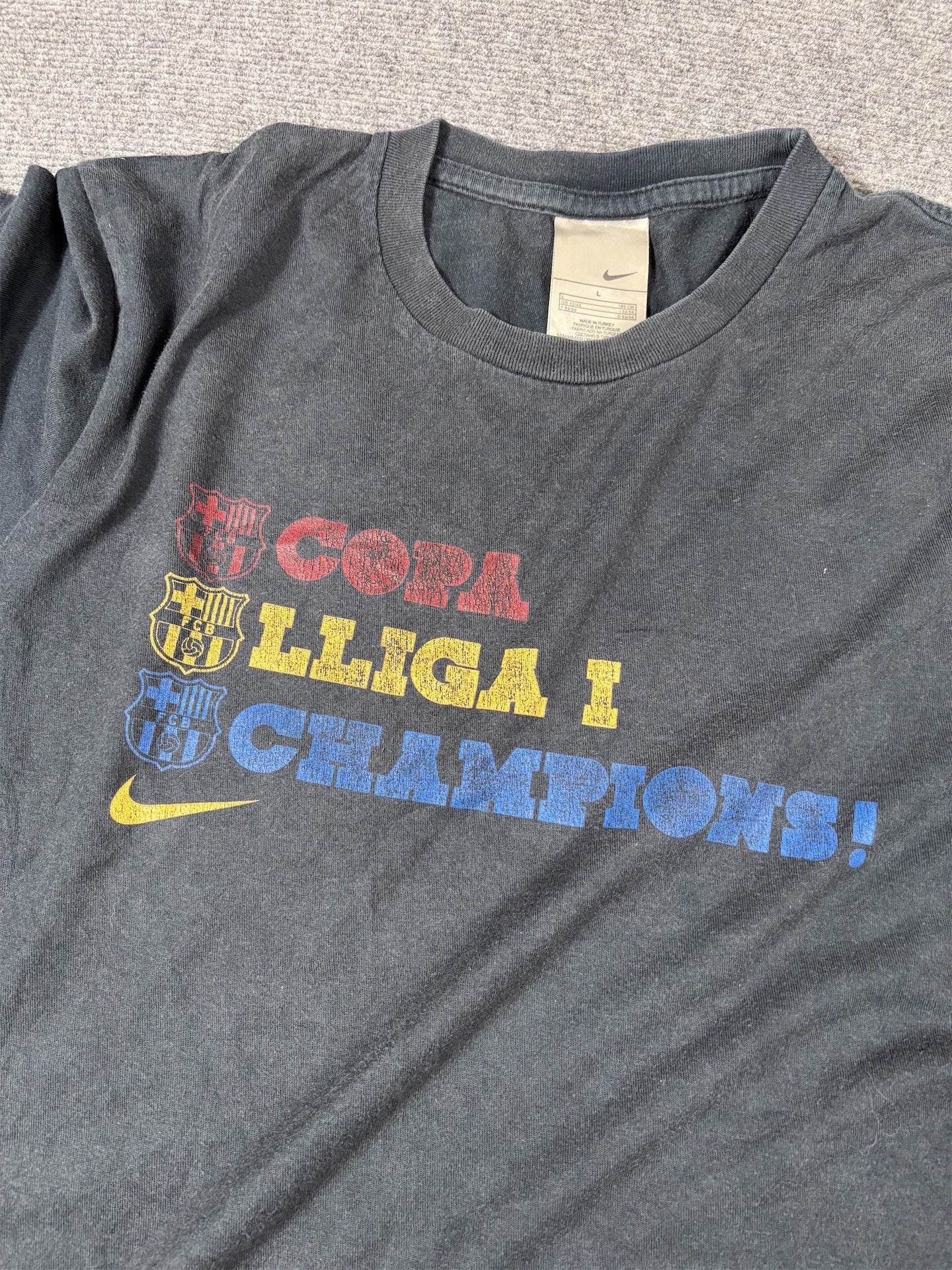 FC Barcelona 08/09 Offical Treble Nike T-shirt Size L Black Messi Barça Tee