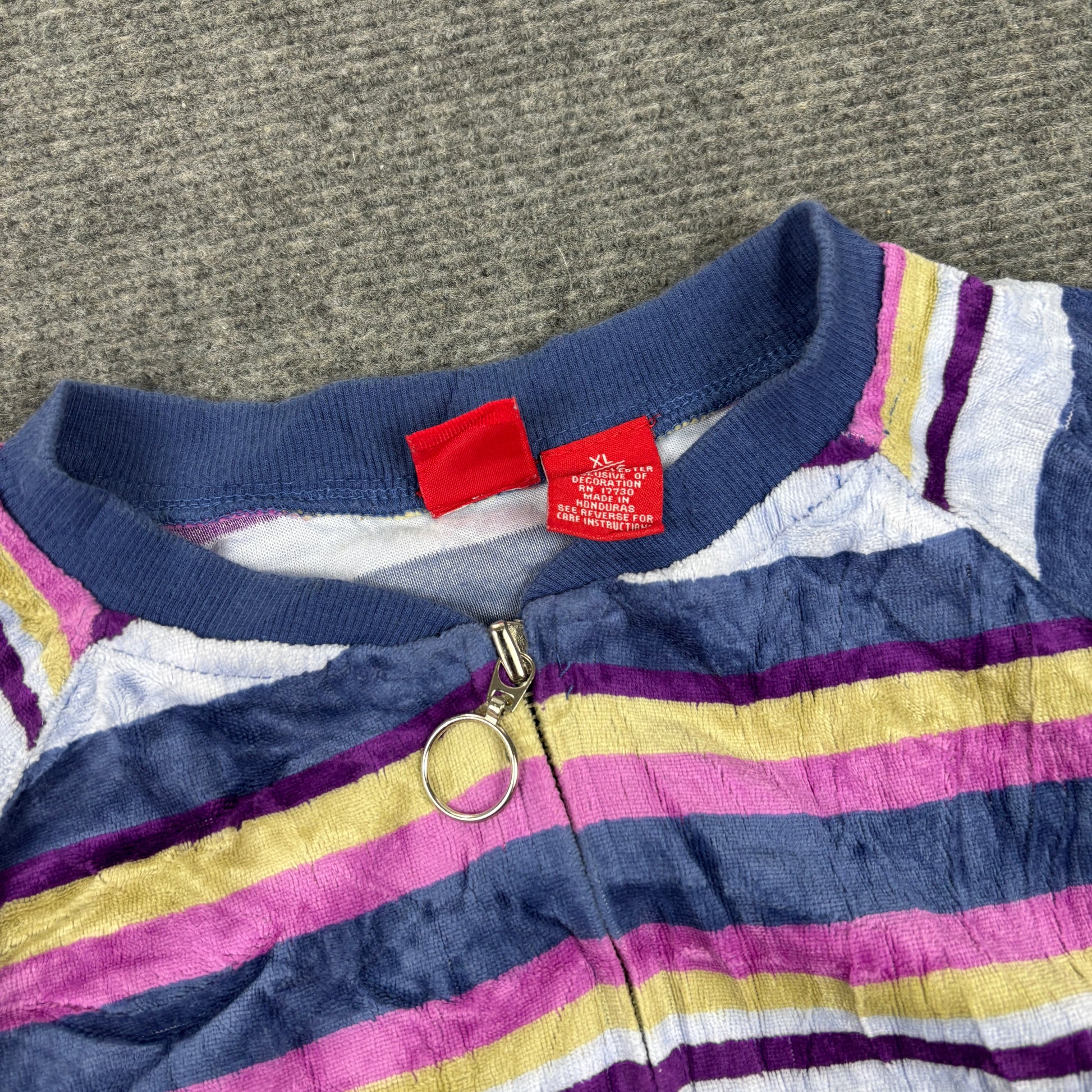 Y2K Mossimo Velour Jumper Women's Small Striped Multi Colour Zip Up