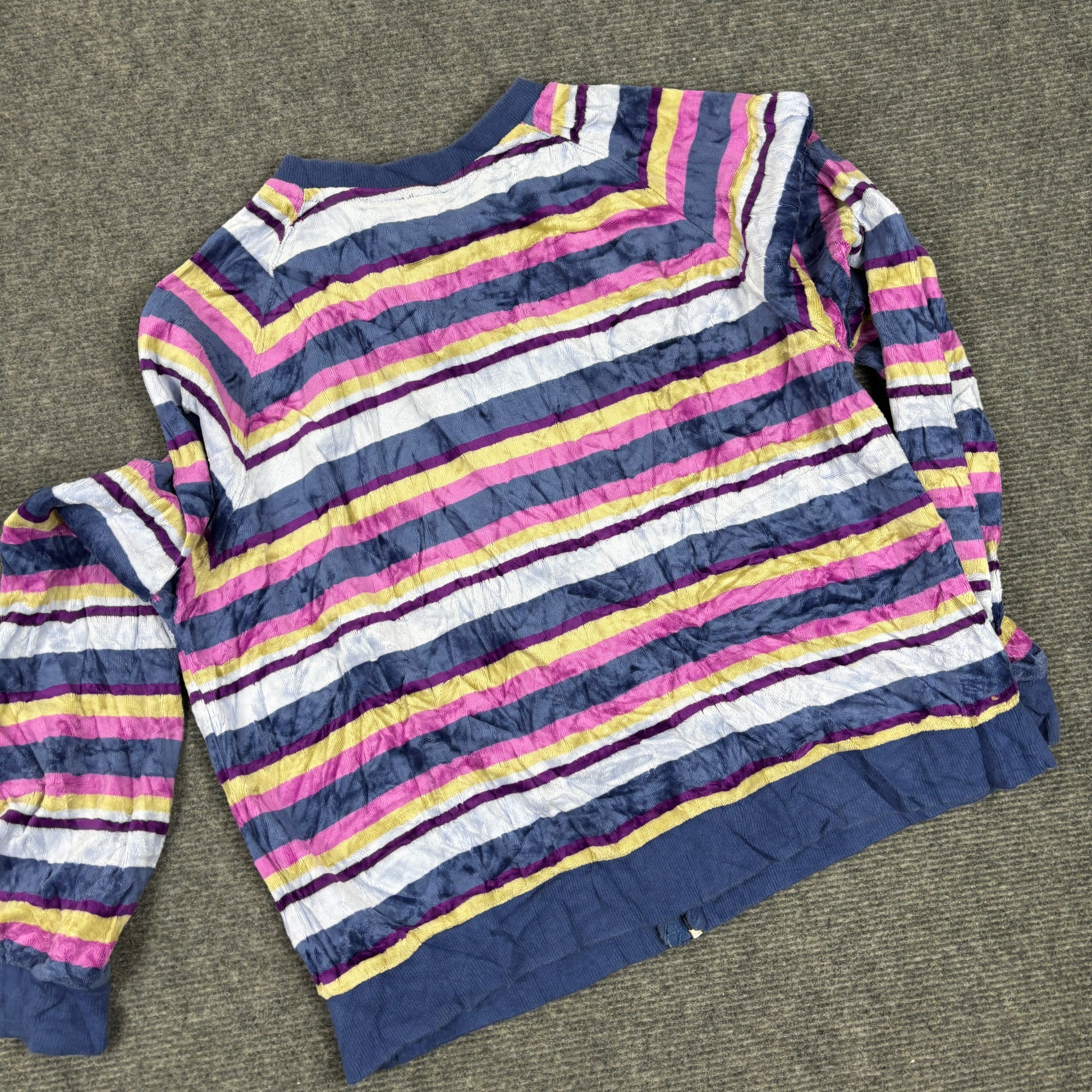 Y2K Mossimo Velour Jumper Women's Small Striped Multi Colour Zip Up