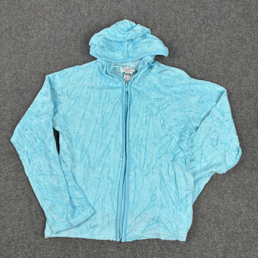 Y2K Anne Lewin Velour Hoodie Women's XS Blue Jumper