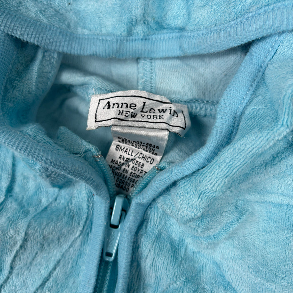 Y2K Anne Lewin Velour Hoodie Women's XS Blue Jumper