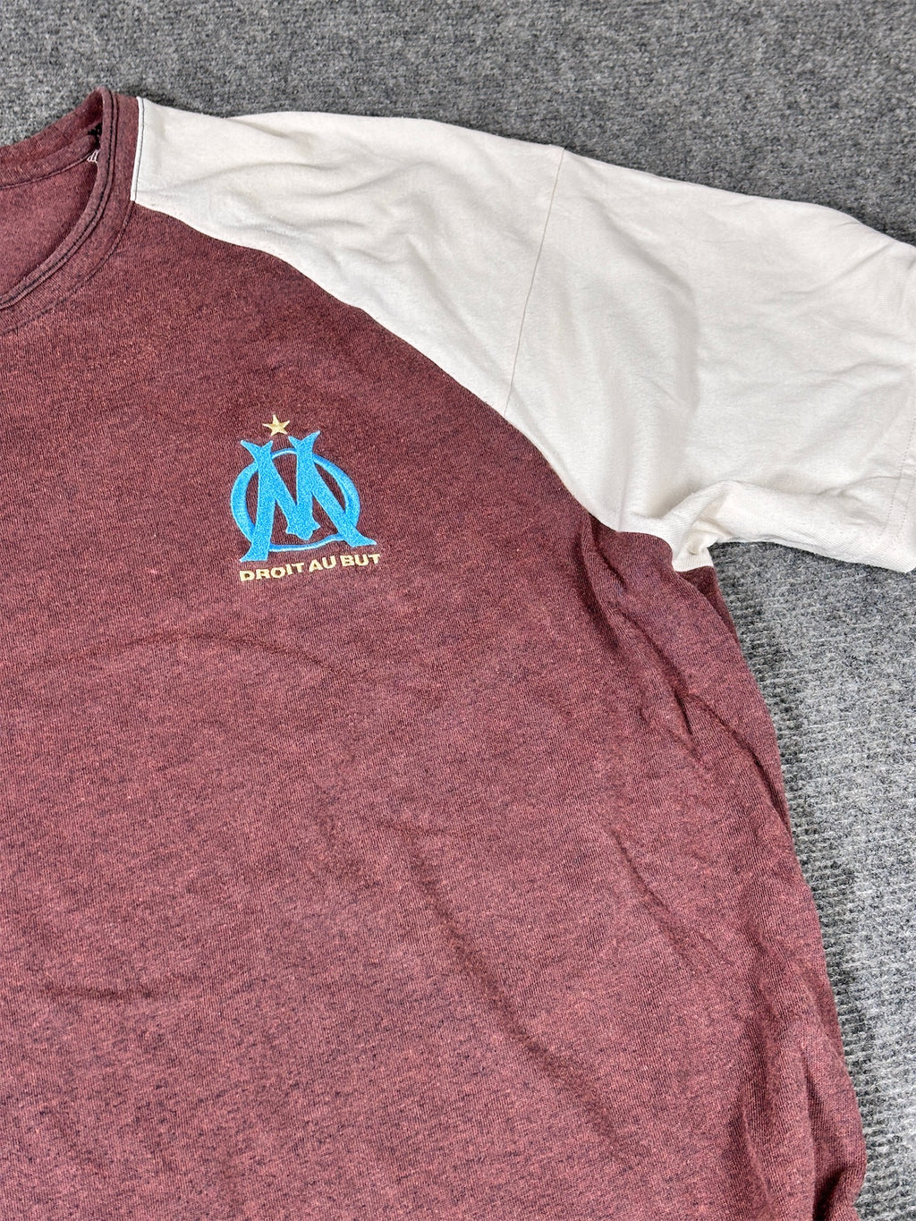 Vintage Y2K Adidas Olympique Marseille T-shirt Men’s XL Brown White Chest Badges