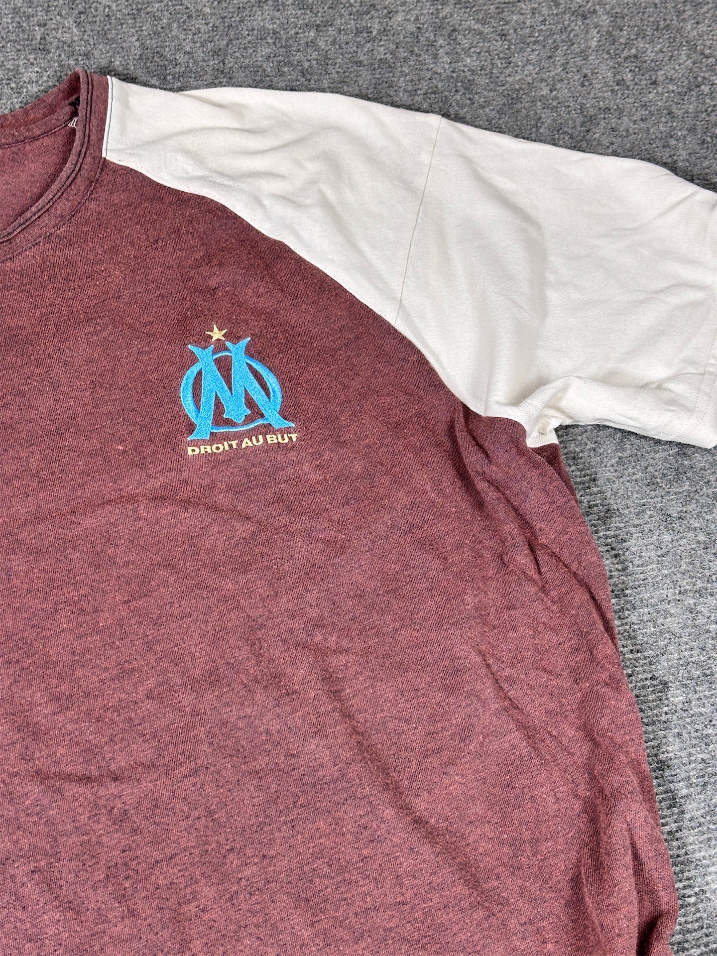 Vintage Y2K Adidas Olympique Marseille T-shirt Men’s XL Brown White Chest Badges