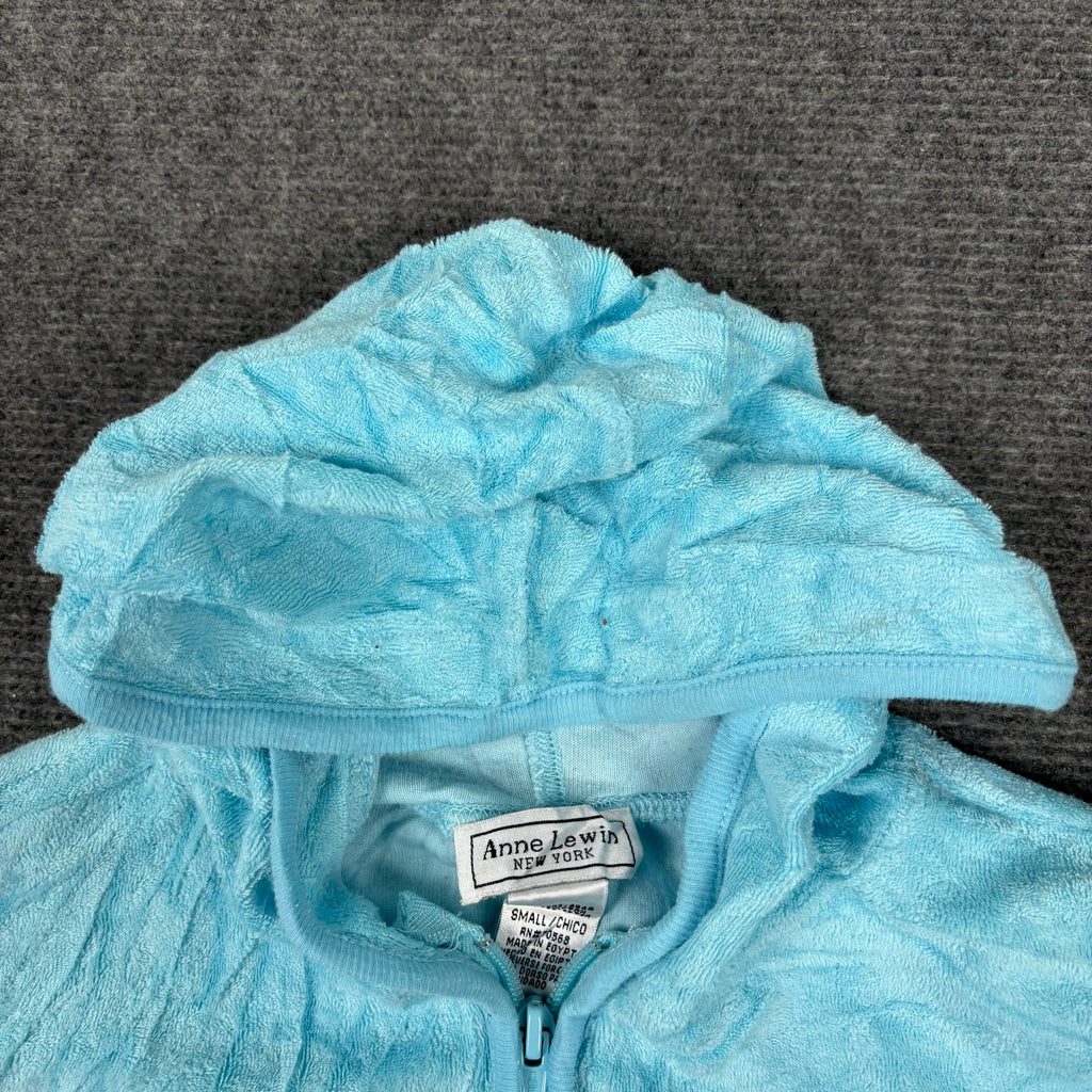 Y2K Anne Lewin Velour Hoodie Women's XS Blue Jumper